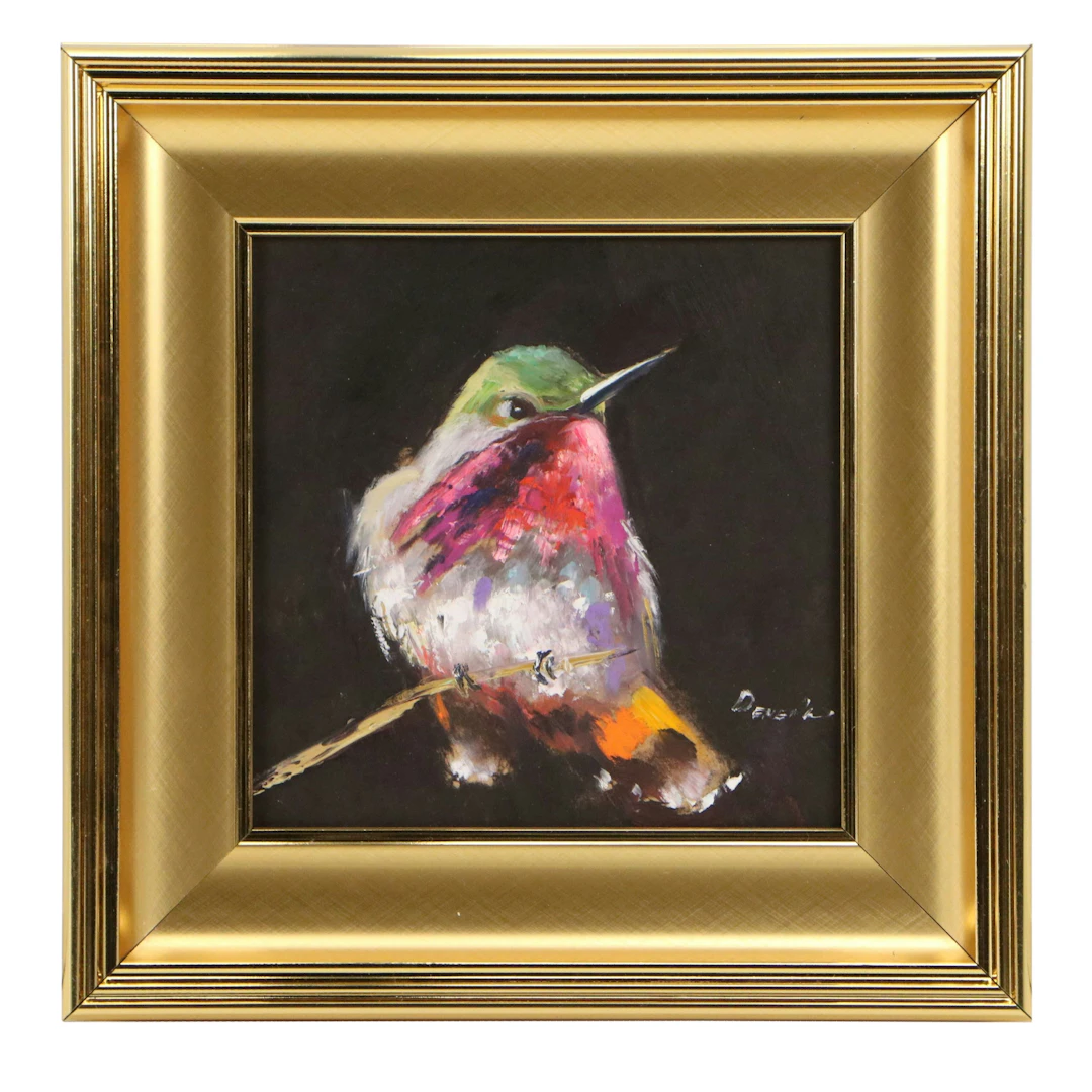Natalie Demenko Oil Painting of Bird on Branch, 21st Century