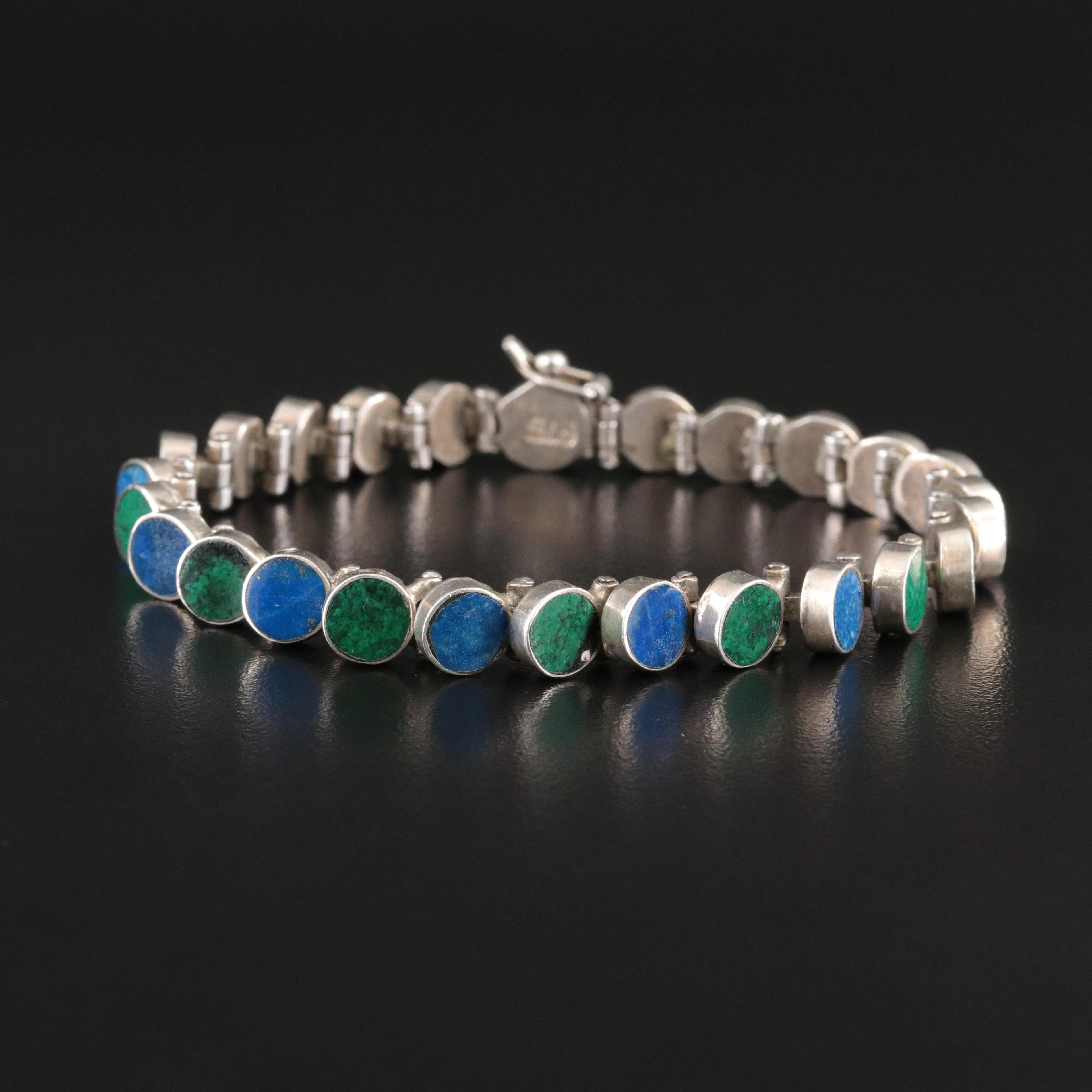 875 Silver Lapis Lazuli and Chrysocolla Bracelet
