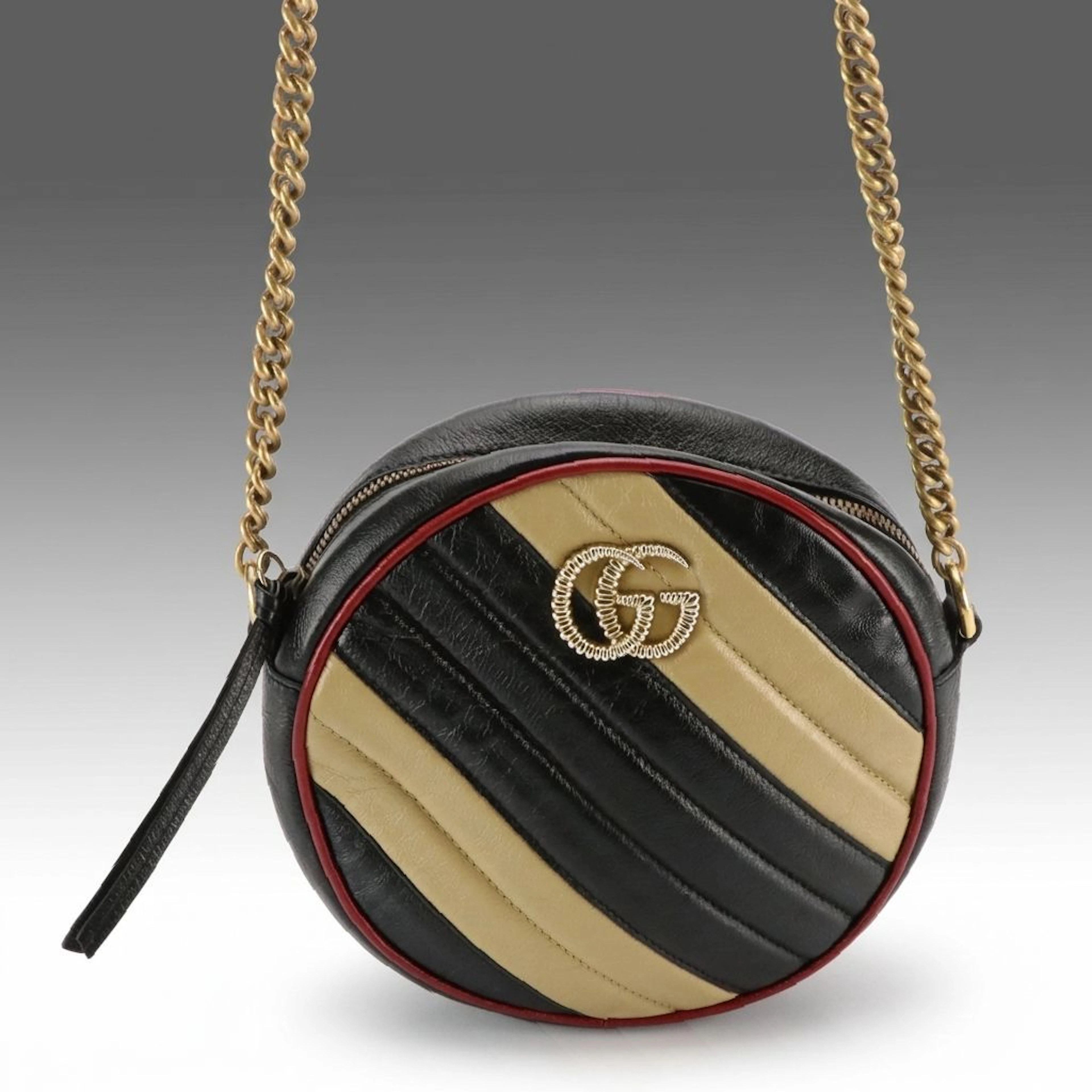 Gucci Torchon Marmont Round Mini Crossbody Bag in Tricolor Quilted Leather