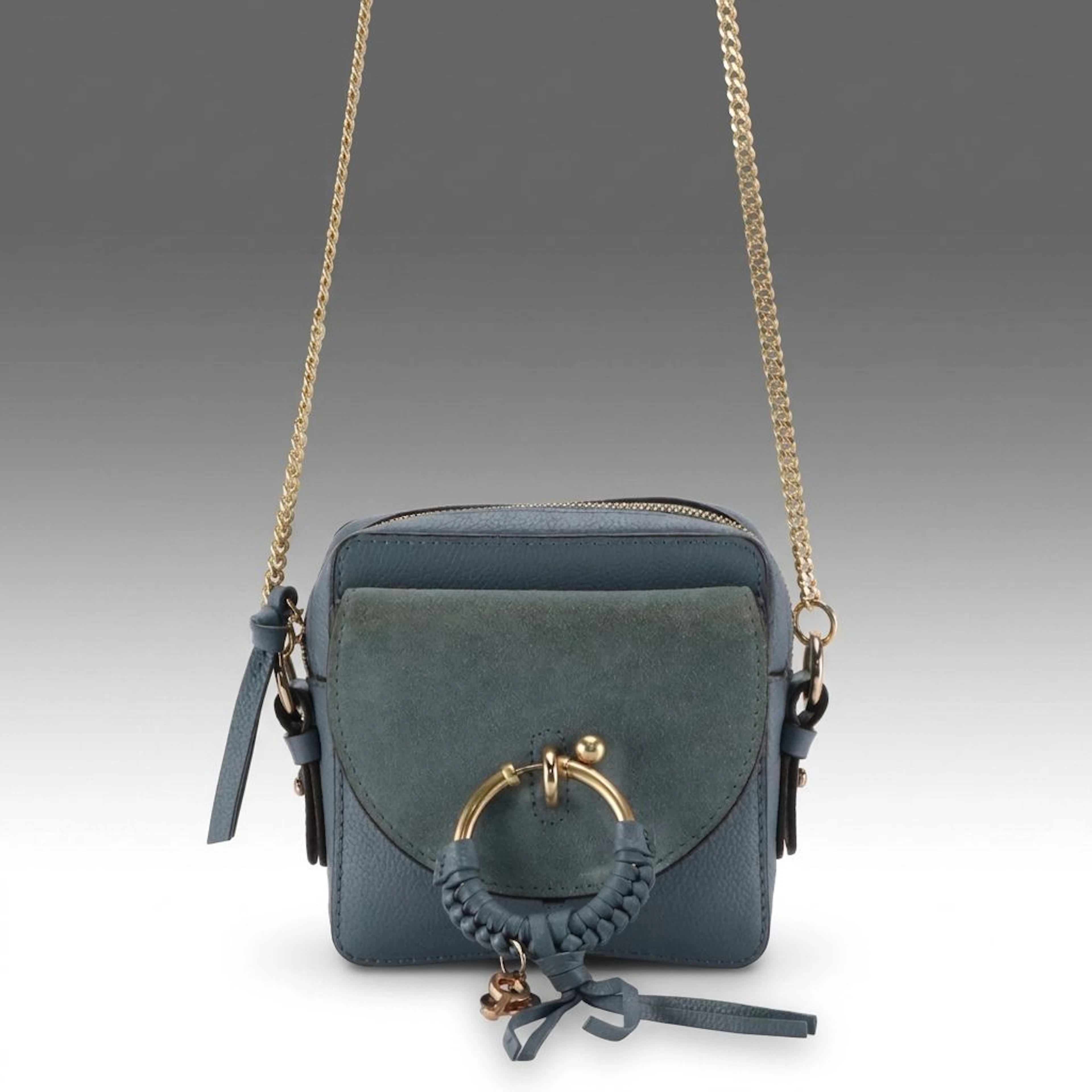 See by Chloé Blue Suede and Leather Joan Crossbody Bag with Braided O-Ring