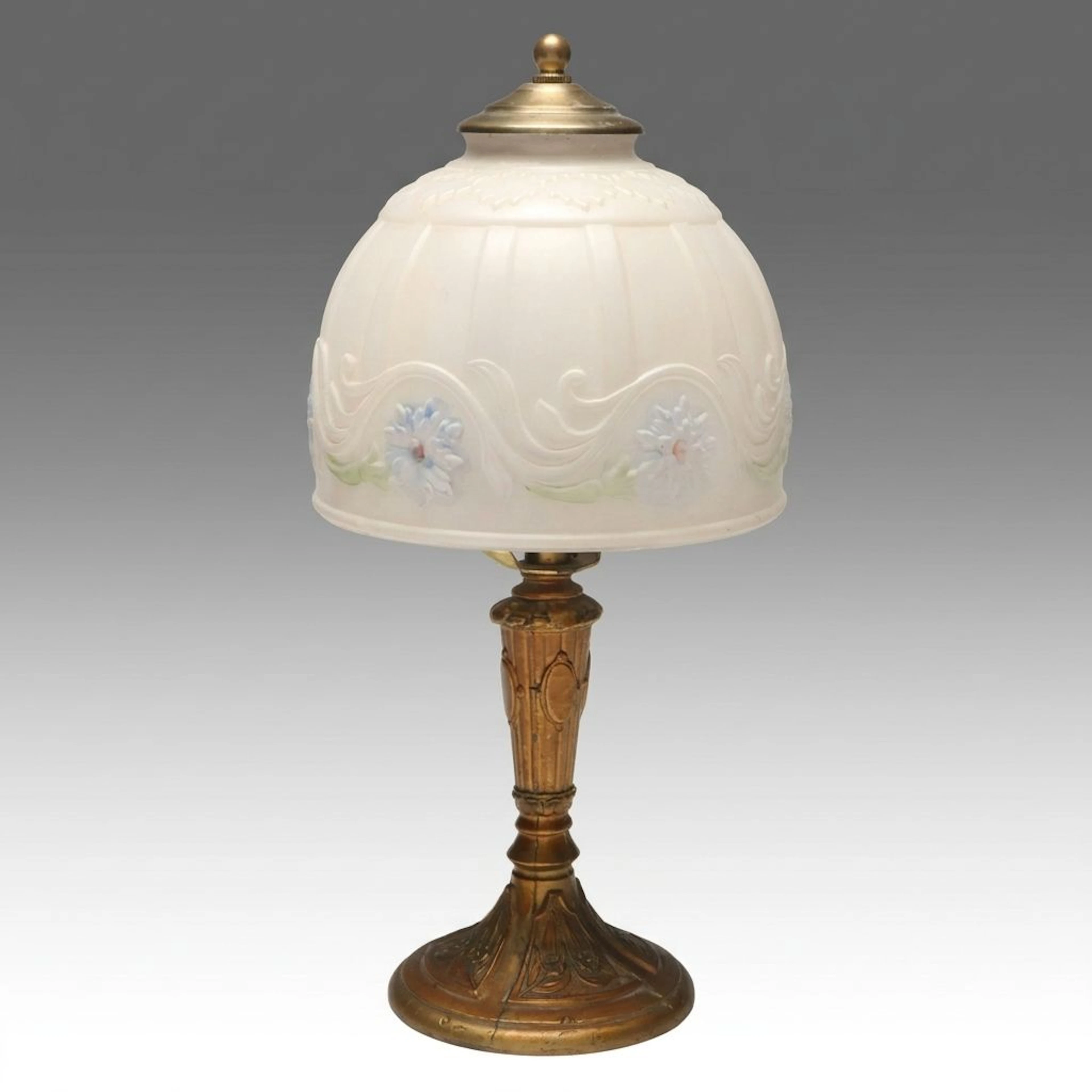 Le-Mur French Art Nouveau Style Accent Lamp with Pressed Glass Shade