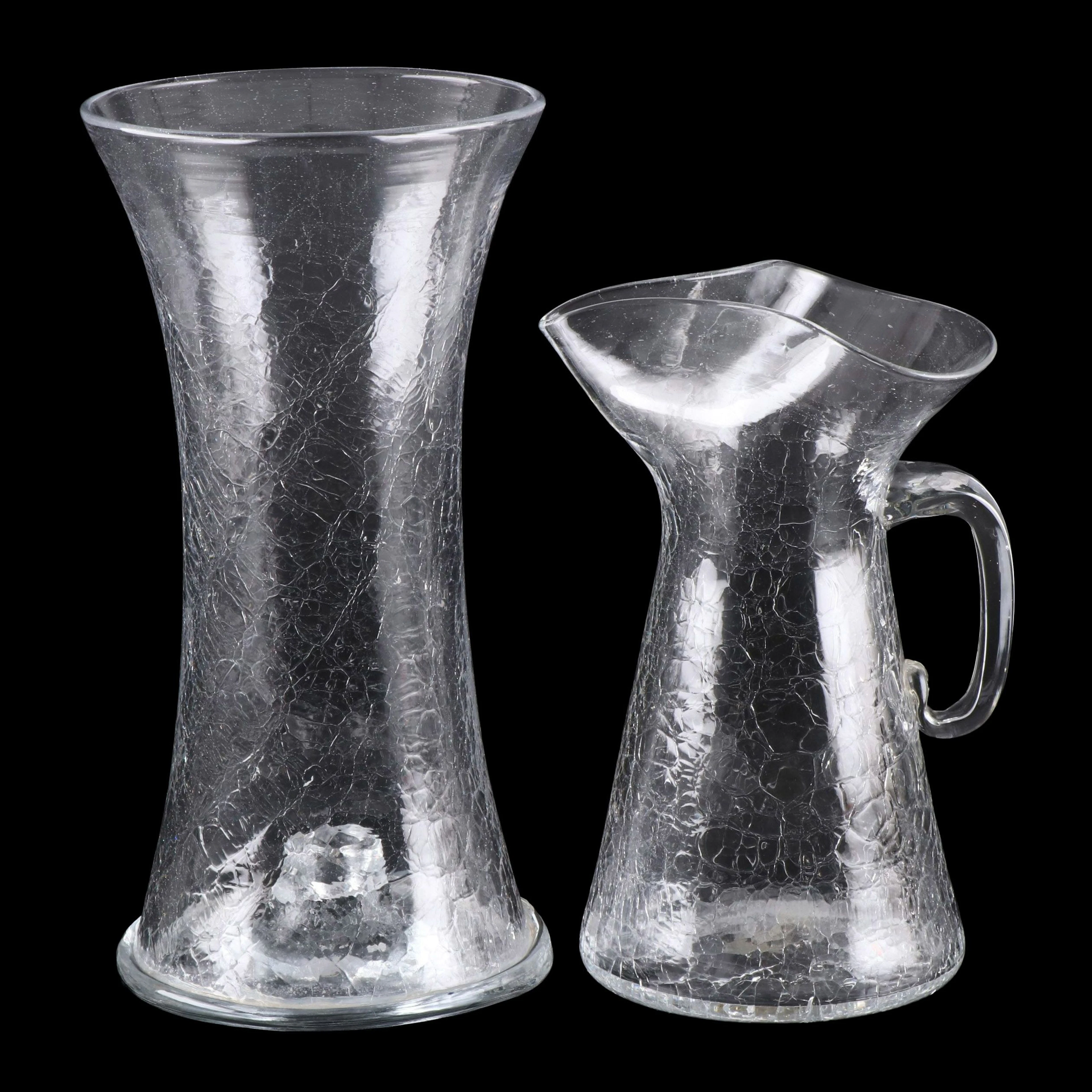 Blenko Crackle Glass Pitcher with Vase