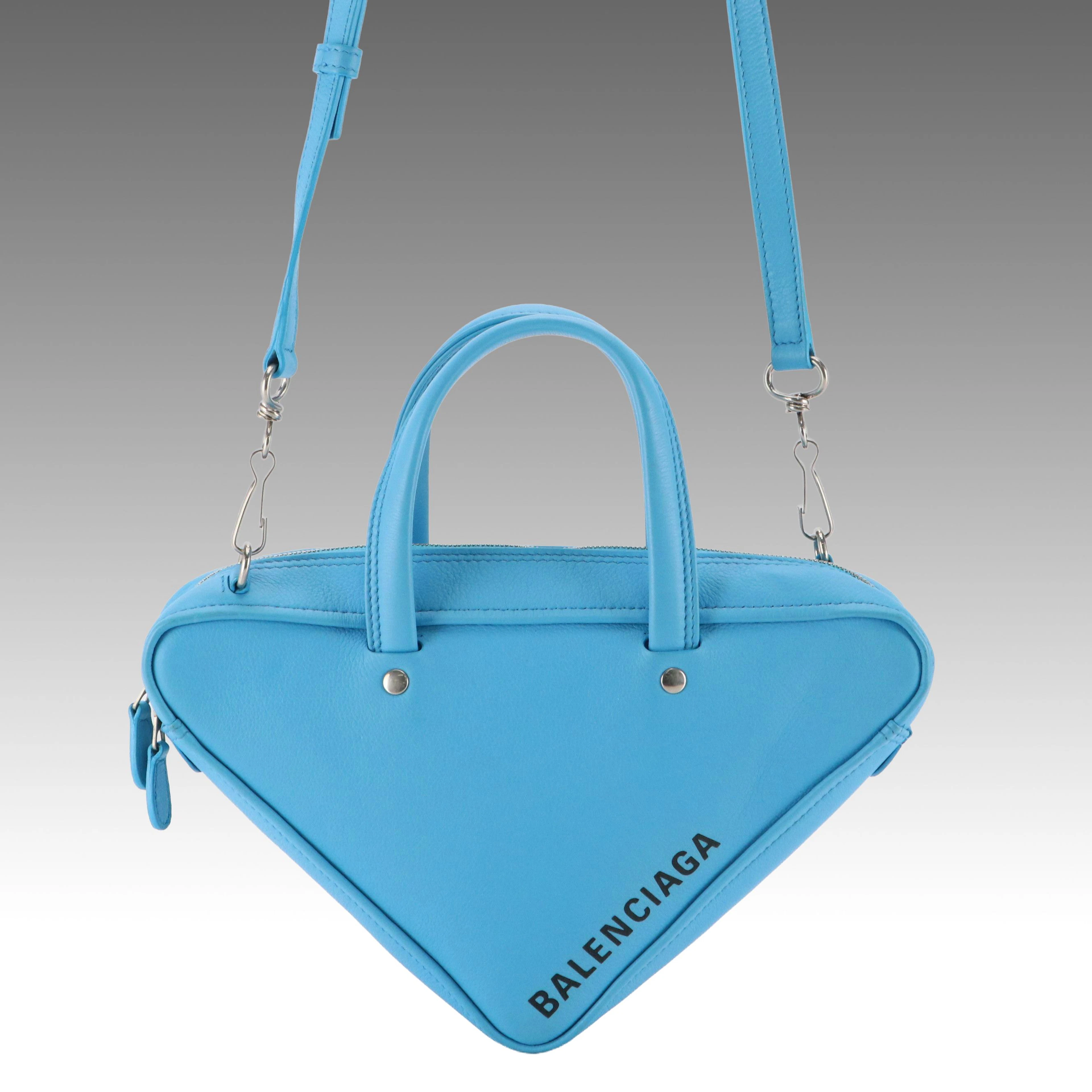 Balenciaga Triangle Duffel Two-Way Bag in Blue Calfskin Leather