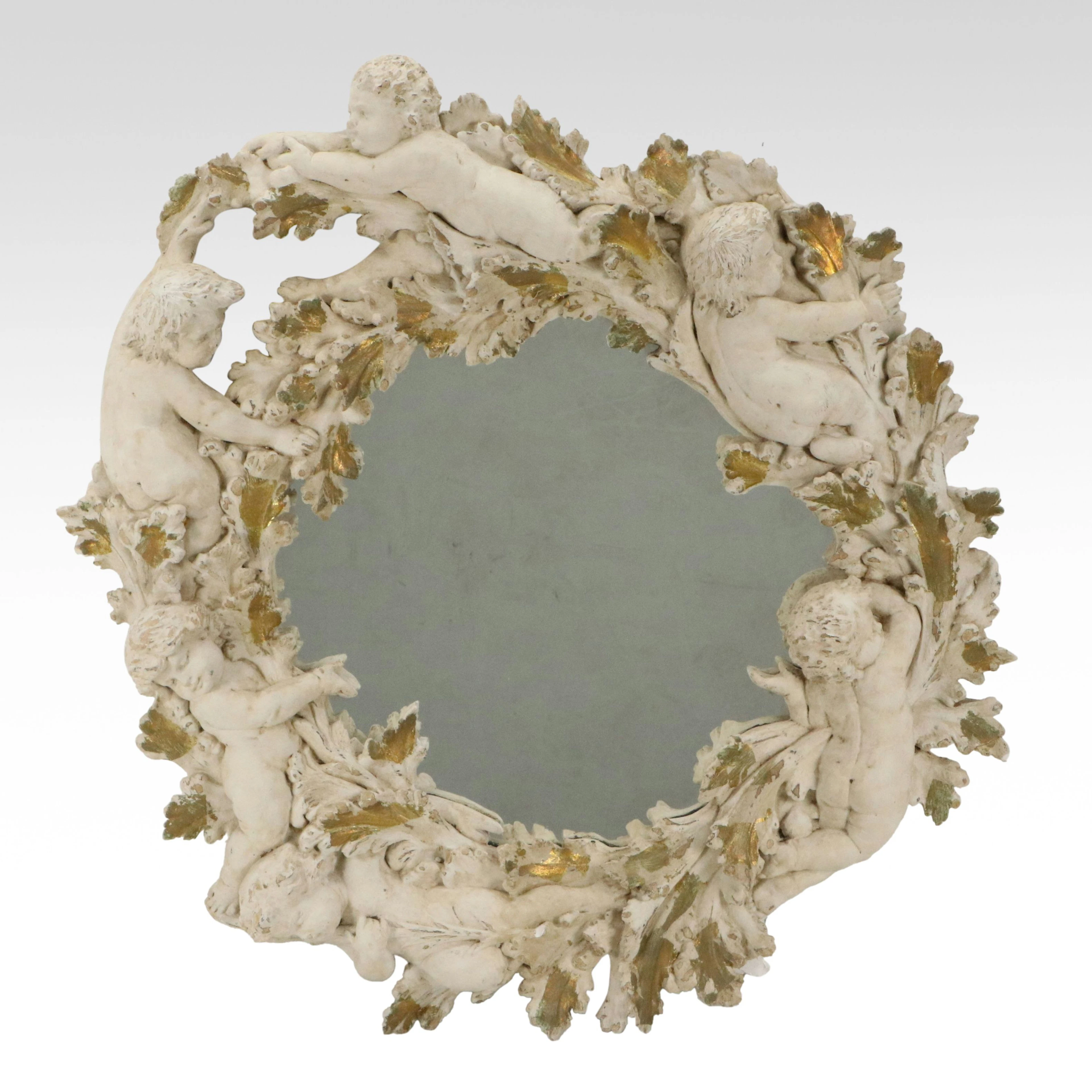 Baroque Style High Relief Cast Plaster Mirror with Putti