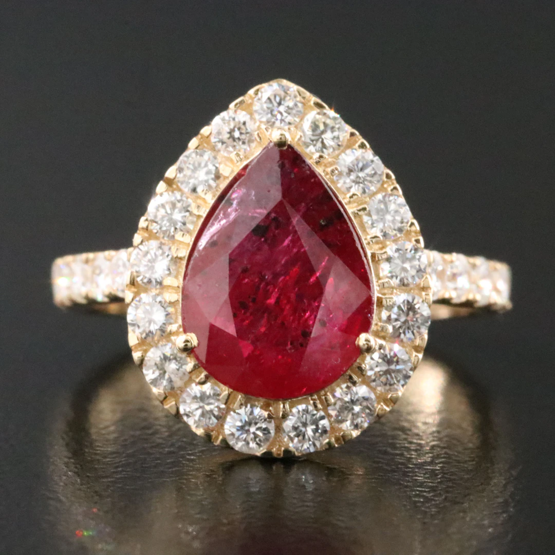 14K 2.34 CT No Heat Ruby and Diamond Ring with GIA Report