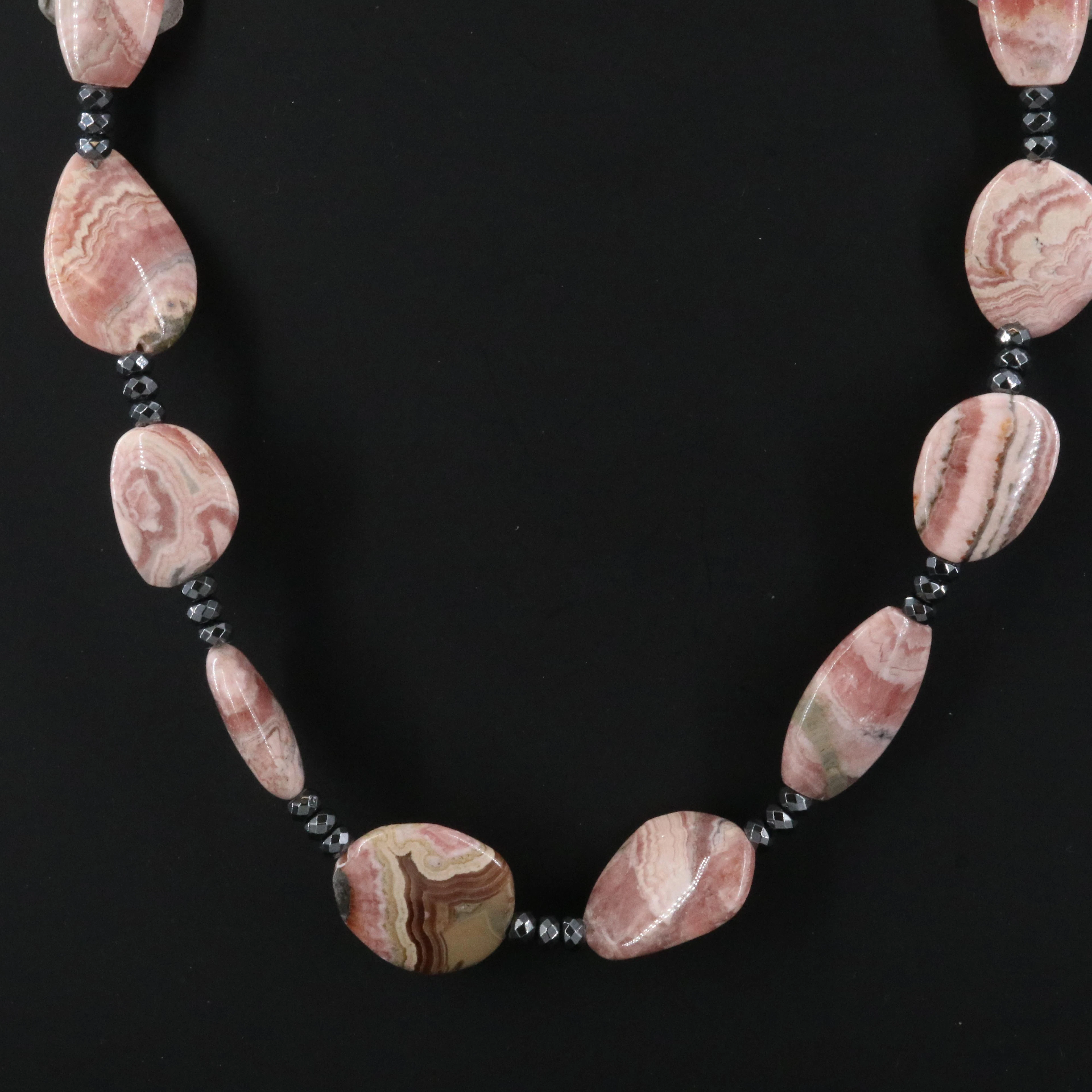 Sterling Rhodochrosite and Hematite Necklace