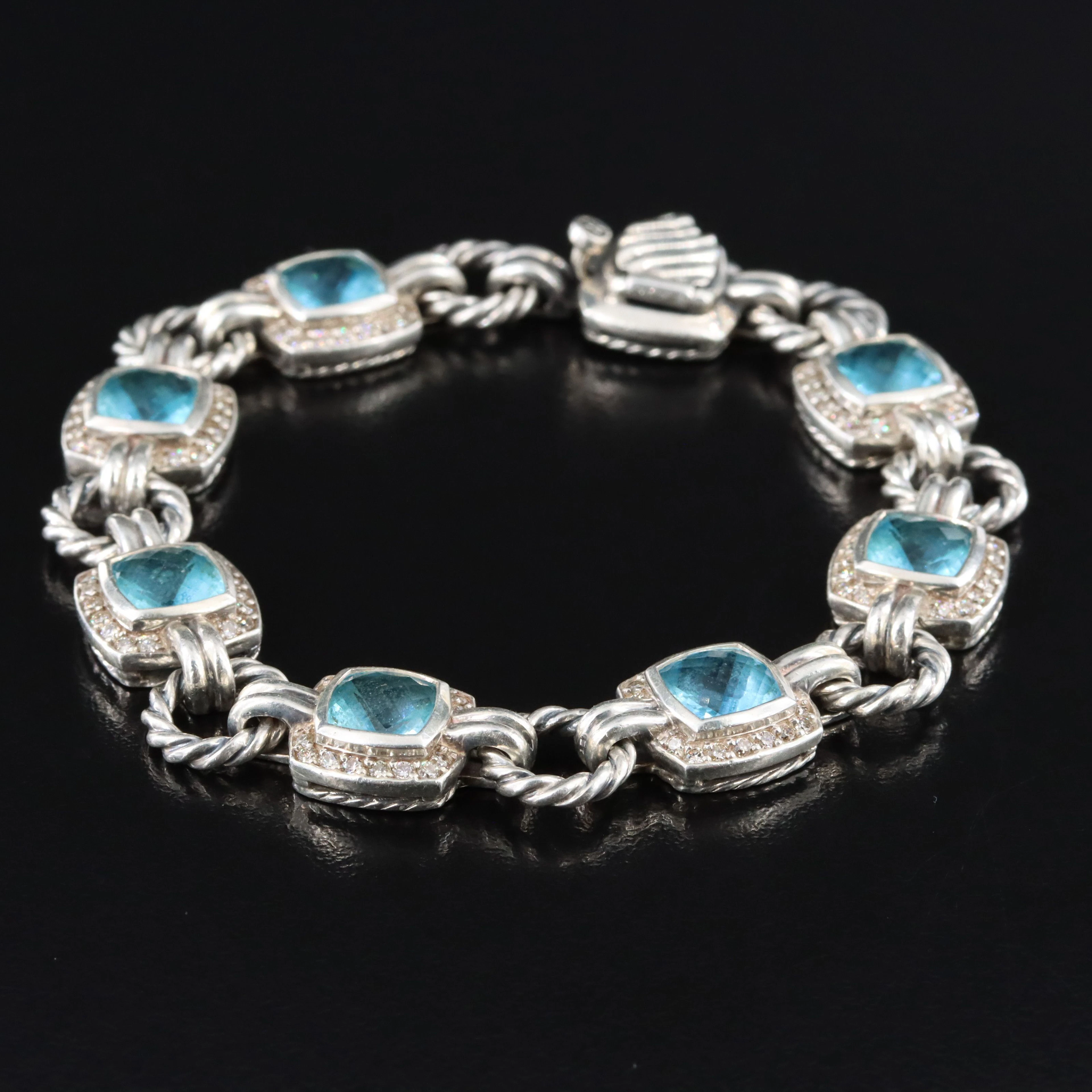 David Yurman Renaissance Sterling Blue Topaz and 1.40 CTW Diamond Bracelet