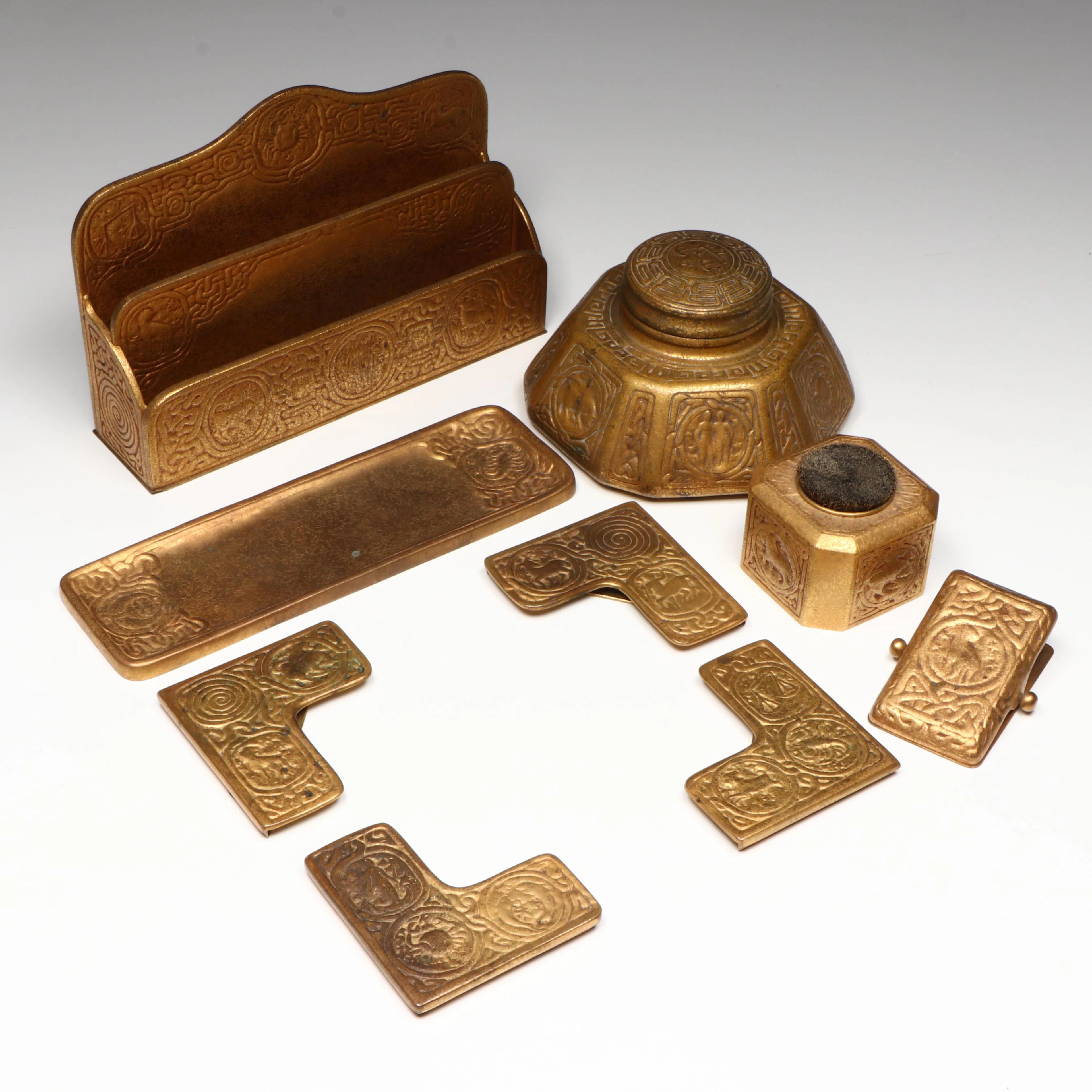 Tiffany Studios Zodiac Brass Desk Set