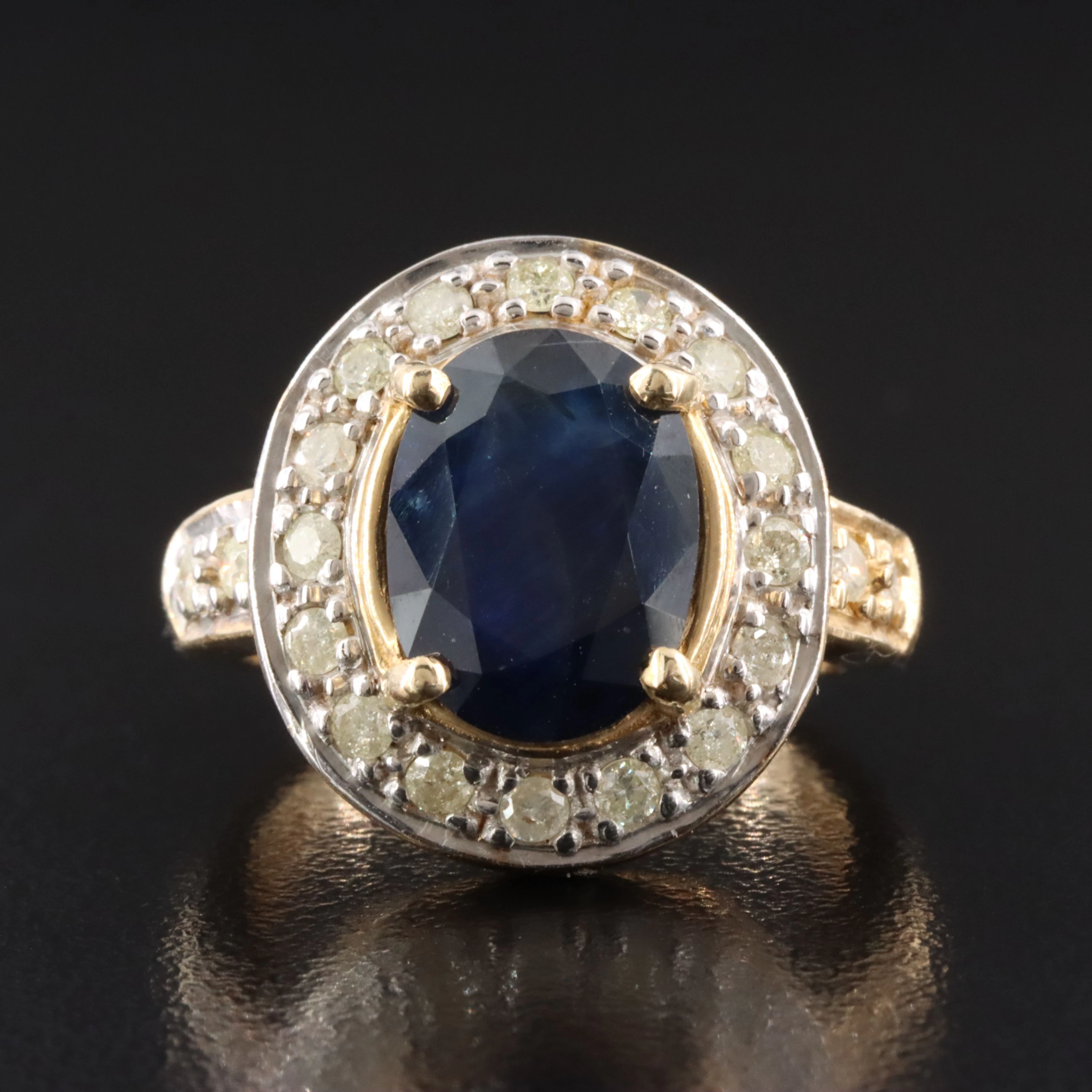 14K 4.60 CT Sapphire and Diamond Halo Ring