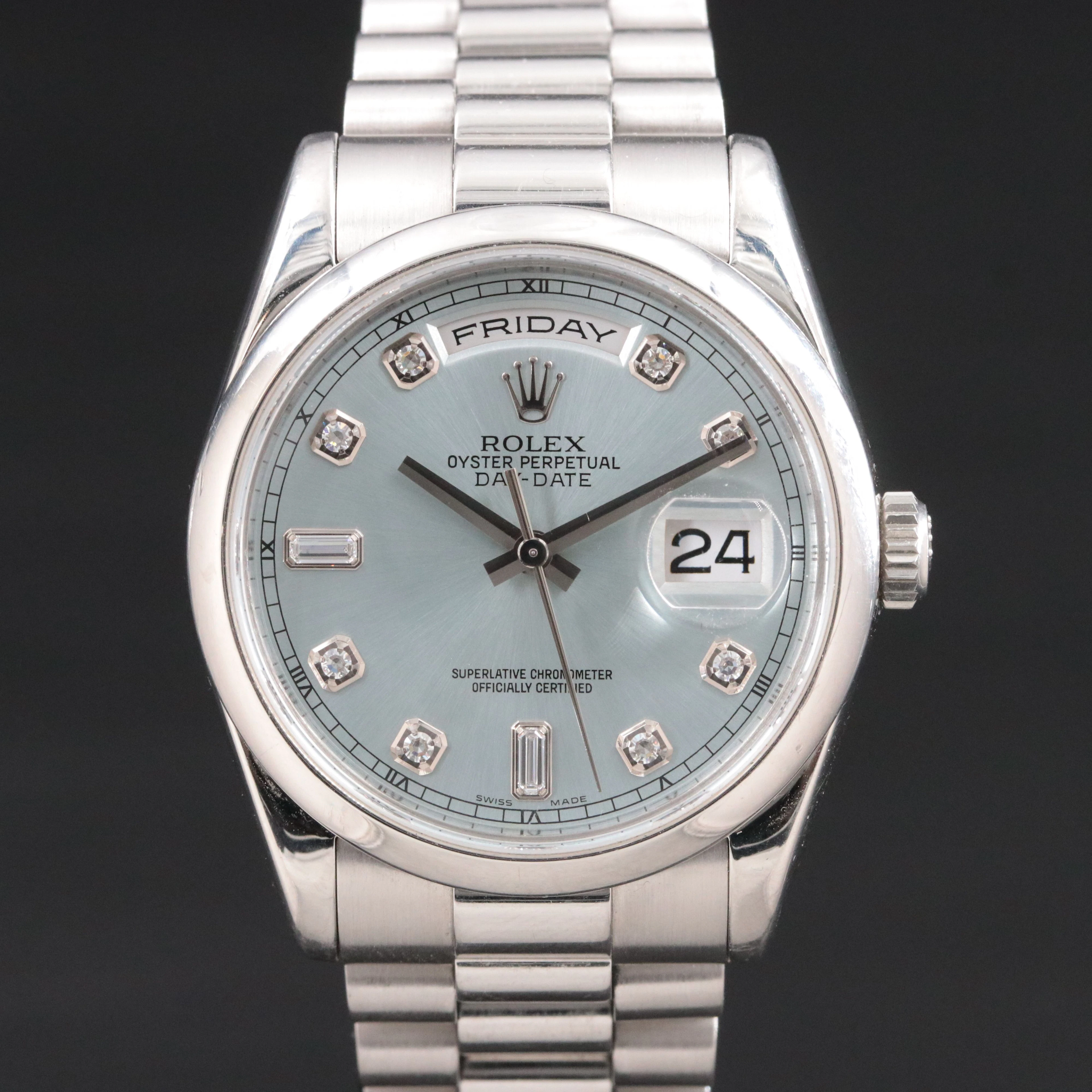 Rolex Platinum Day-Date Factory Diamond 118206 Automatic Watch c.2006