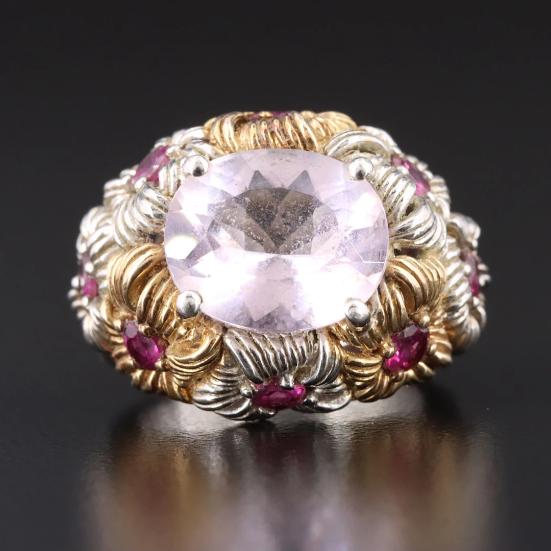 Sterling Amethyst and Garnet Floral Cluster Ring