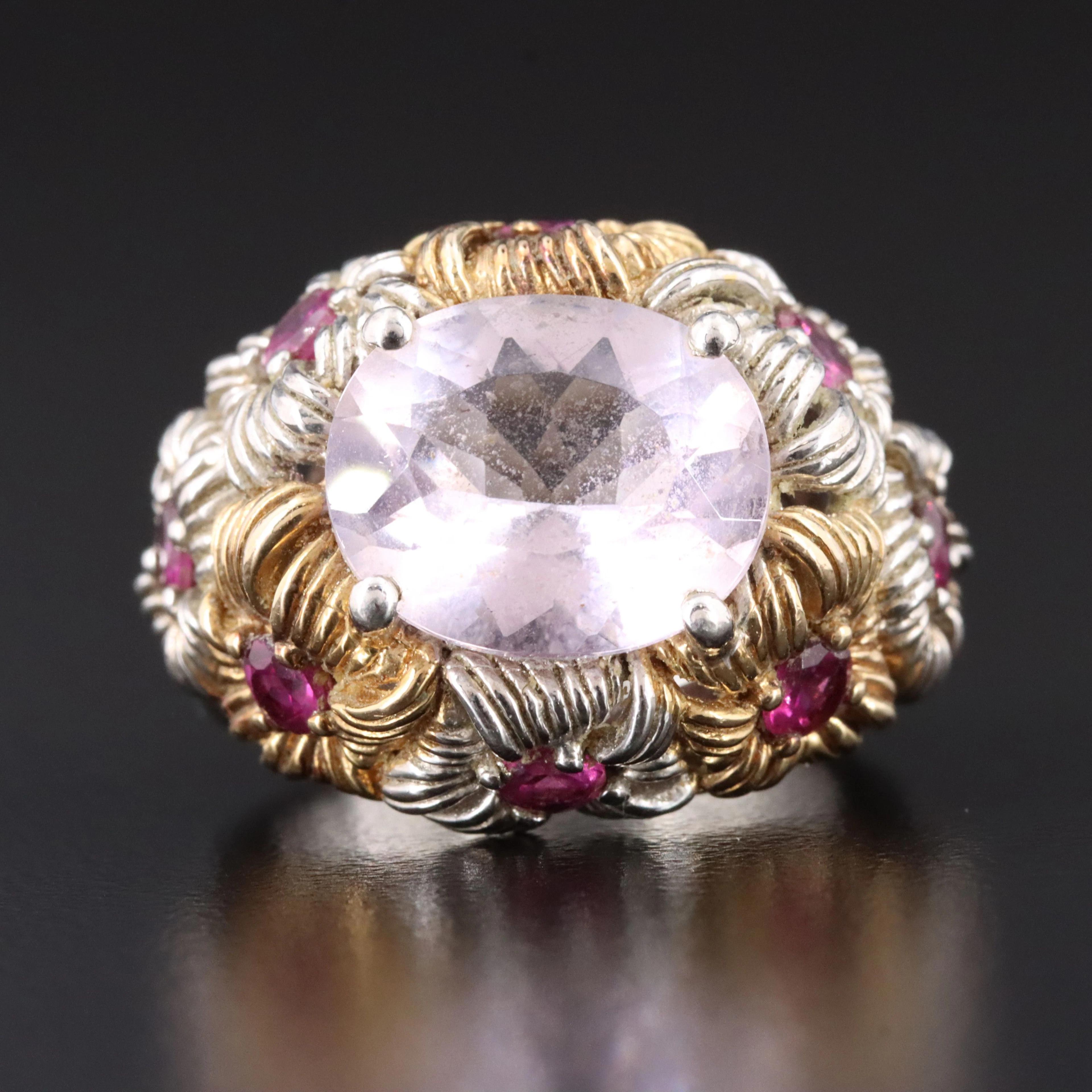 Sterling Amethyst and Garnet Floral Cluster Ring