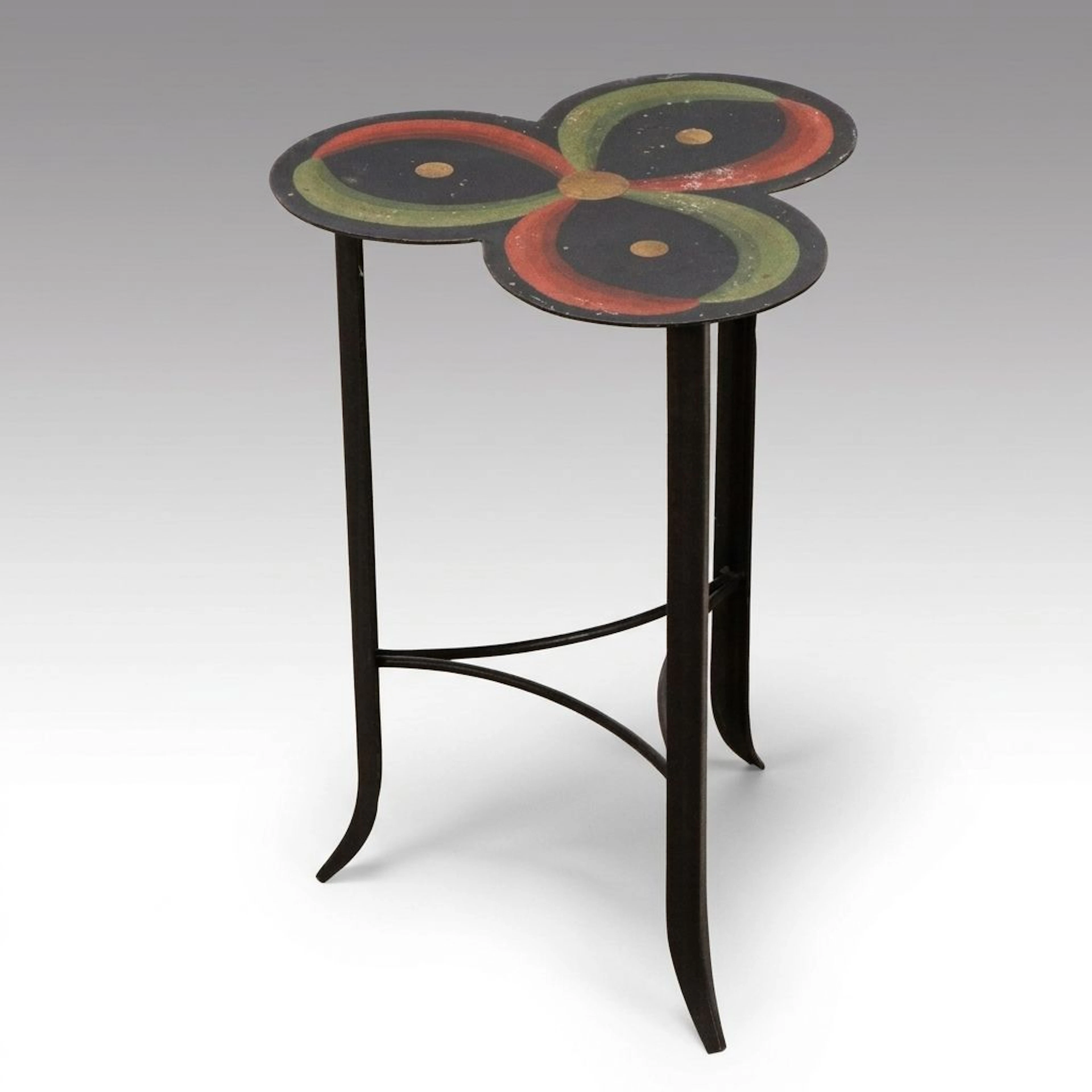 Contemporary Trefoil Painted Wood and Wrought Metal Accent Table