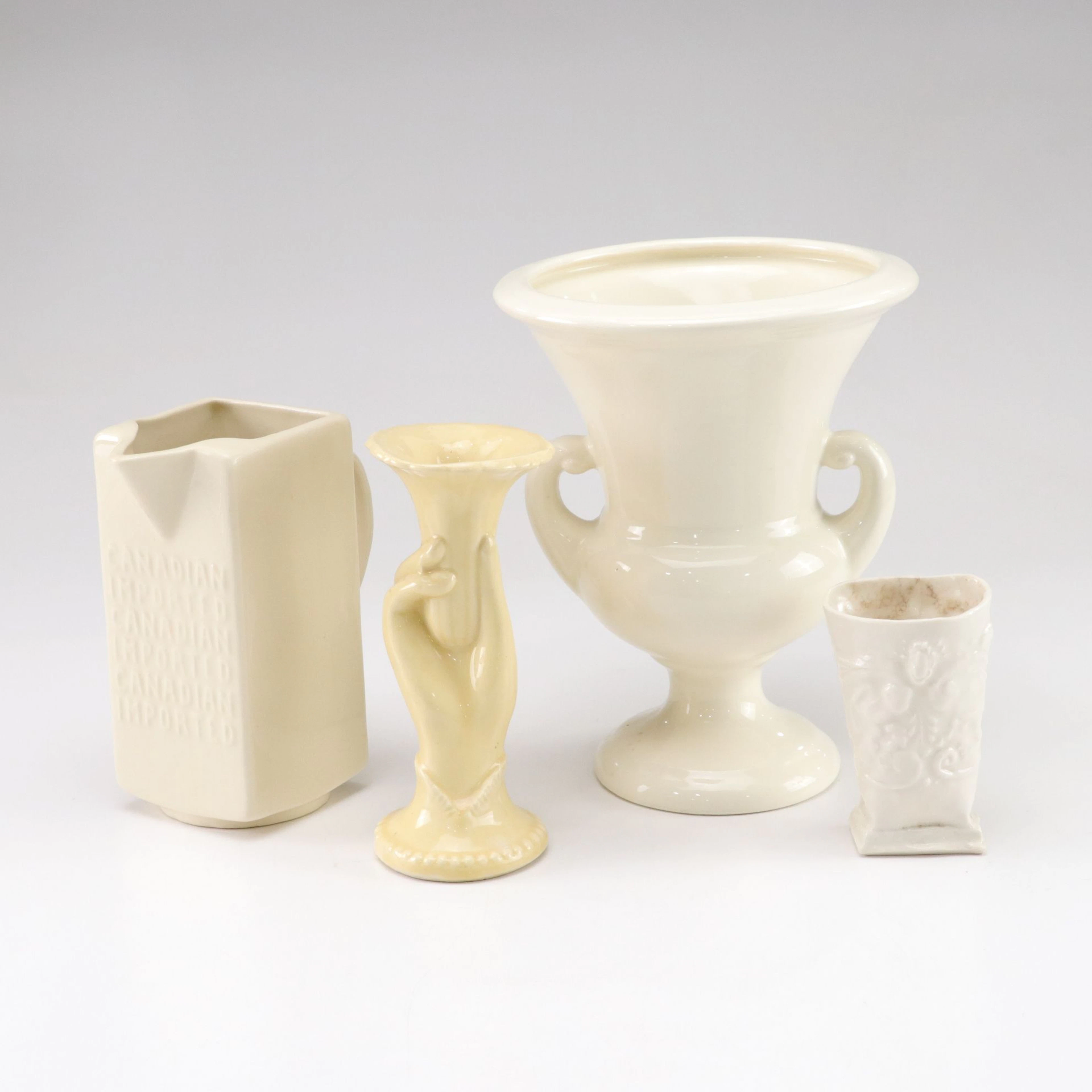 USA Pottery Hand Vase, Cream Colored Urn & Other Ceramics, Vintage