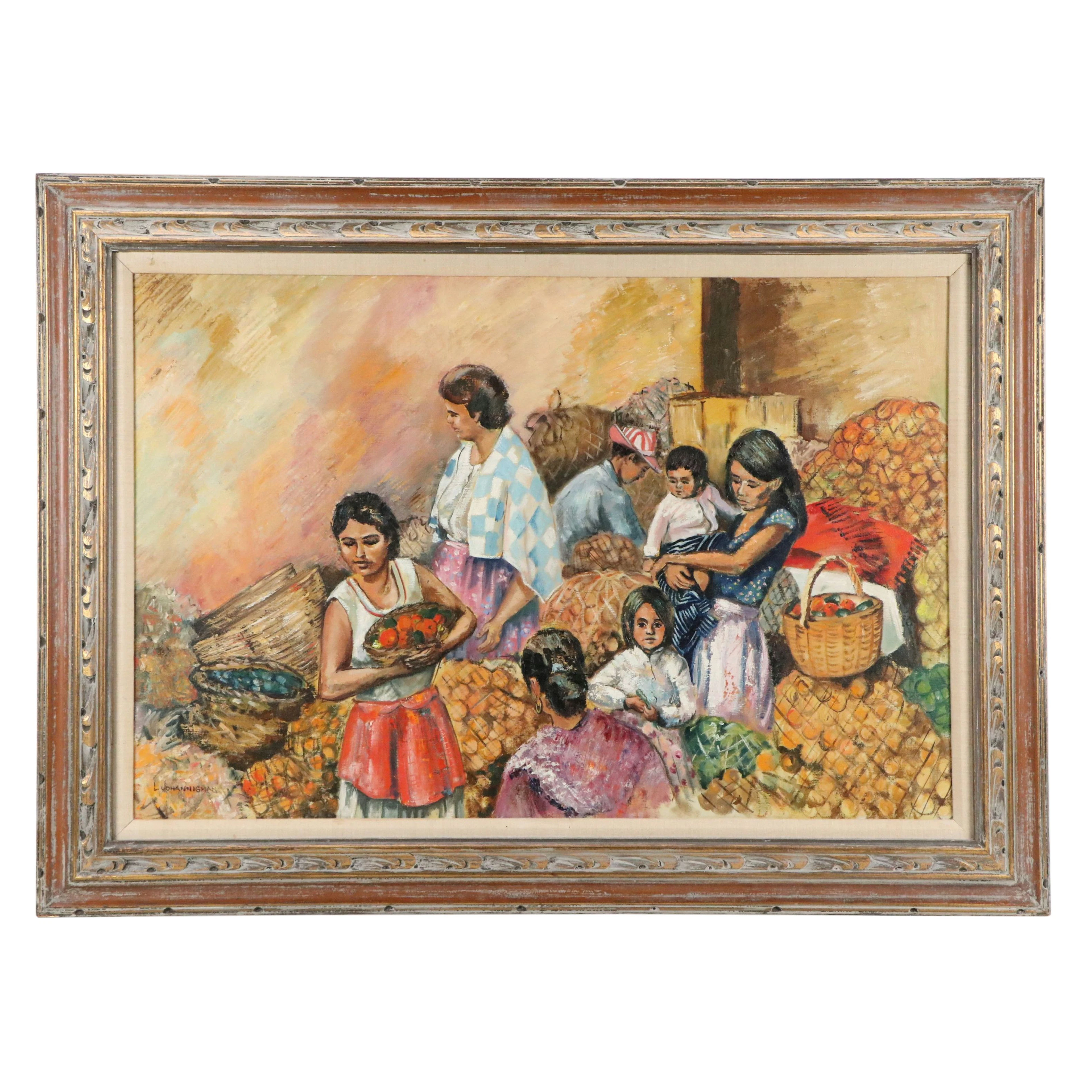 Lois Johannigman Genre Oil Painting "Mexican Market," 1964