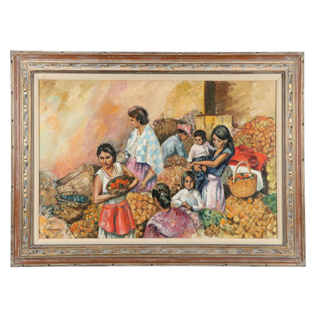 Lois Johannigman Genre Oil Painting "Mexican Market," 1964