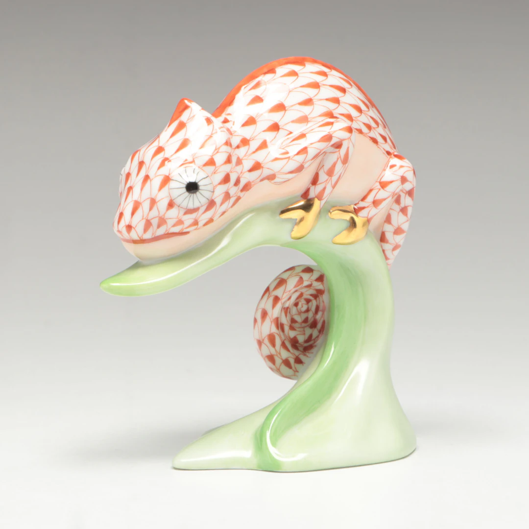 Herend Rust Fishnet with Gold "Chameleon" Porcelain Figurine