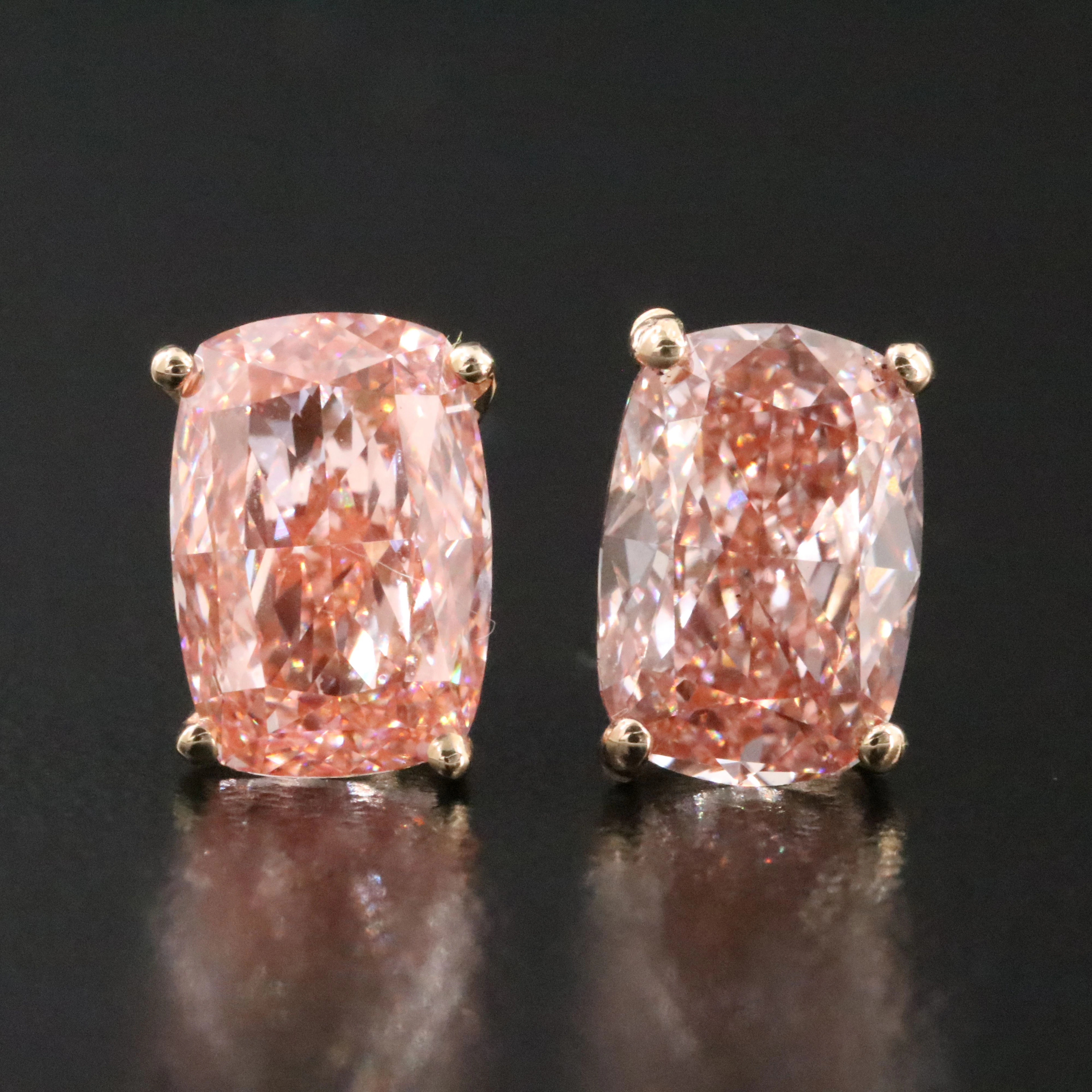 14K Rose Gold 4.02 CTW Lab Grown Fancy Pink Diamond Earrings with IGI Reports