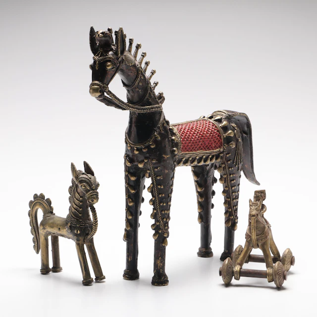 Indian Dhokra Brass Horses and Temple Toy