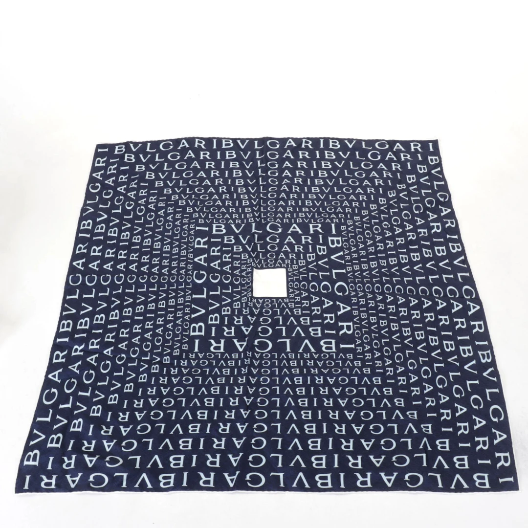 BVLGARI Logo Scarf in Blue Silk