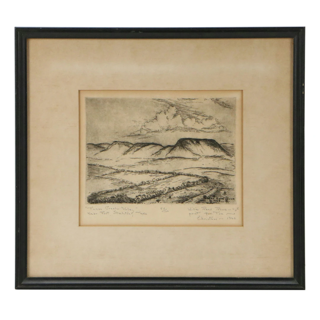 Willie Reed Rowe Etching "Tunas Creek Valley," 1966