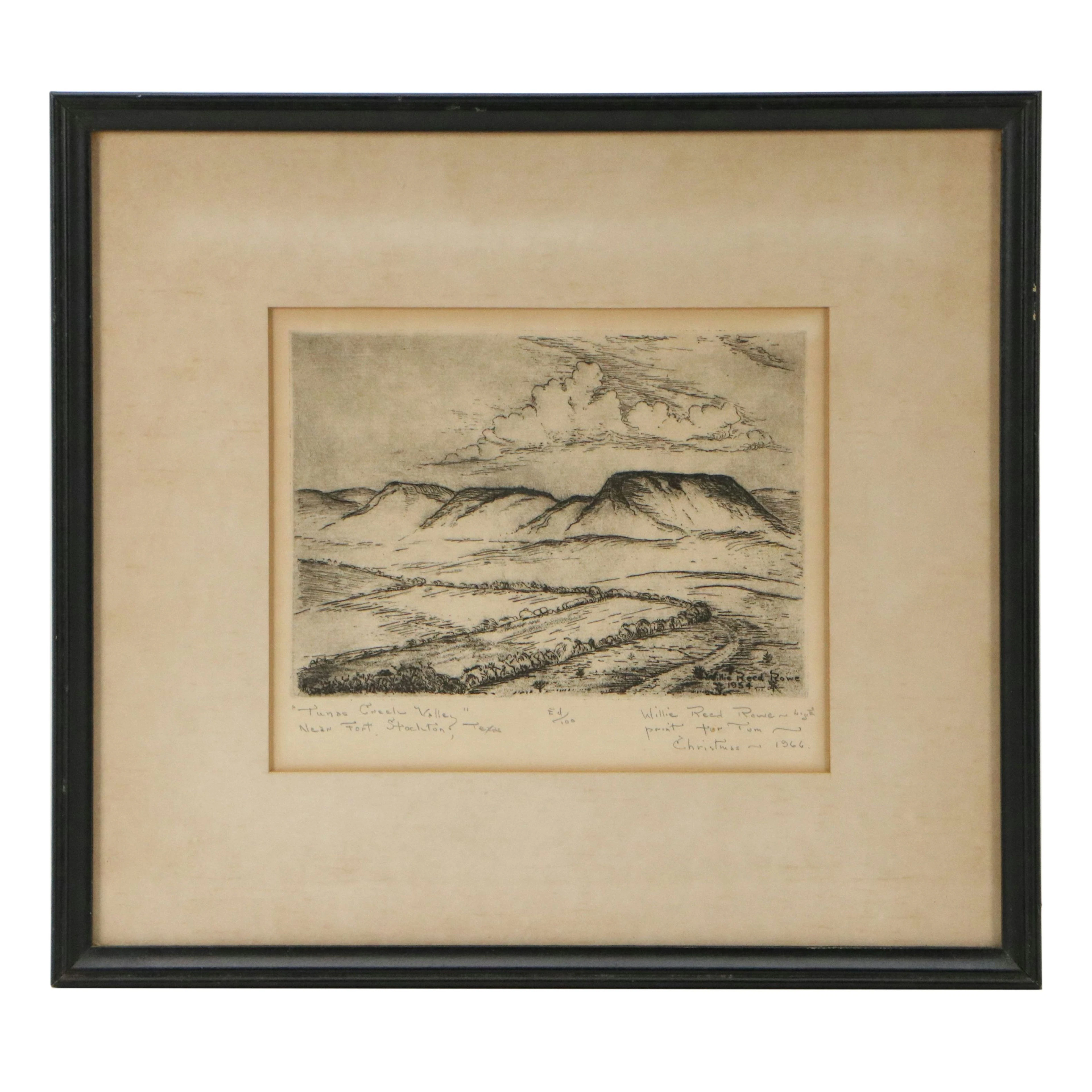 Willie Reed Rowe Etching "Tunas Creek Valley," 1966