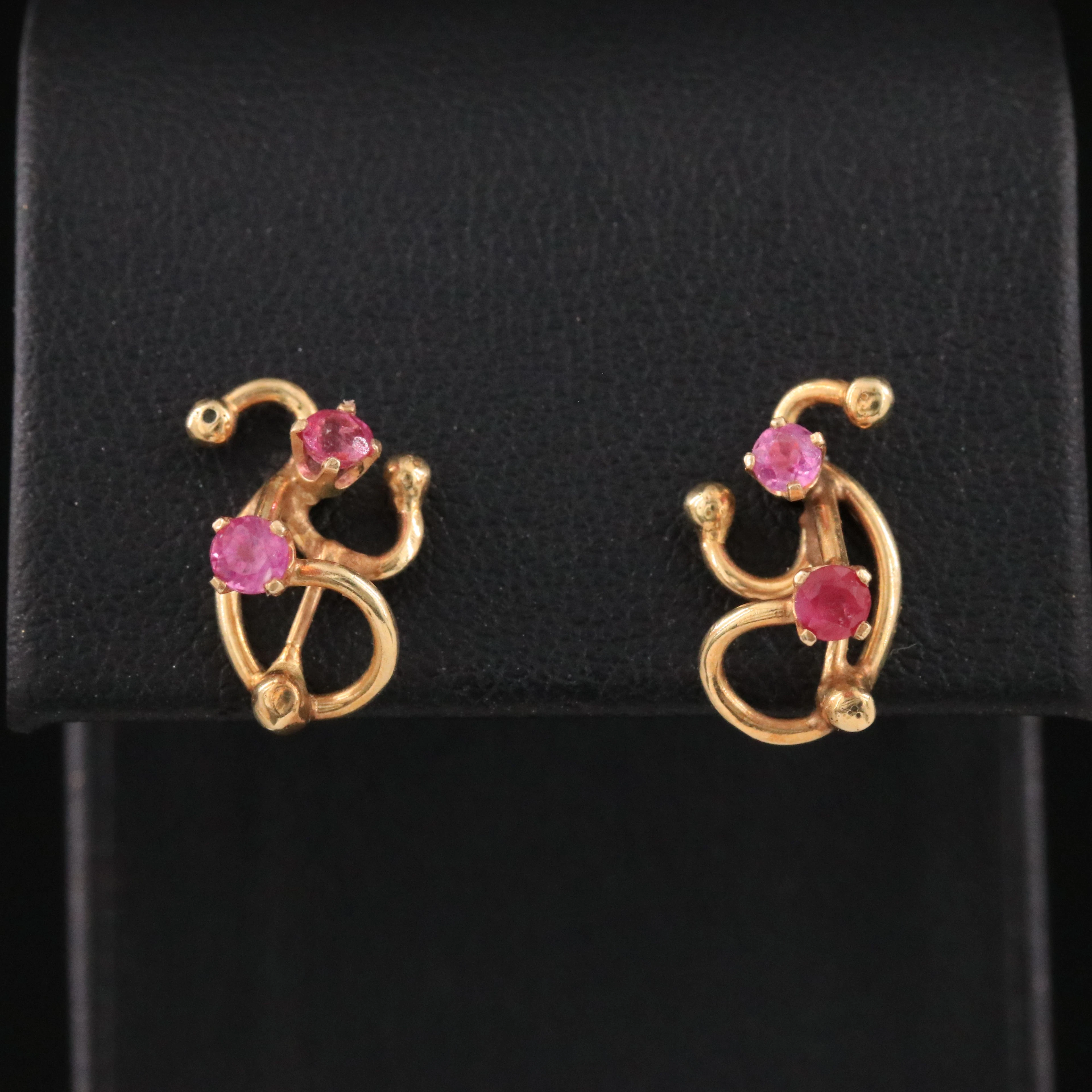 14K Ruby Swirl Design Earrings