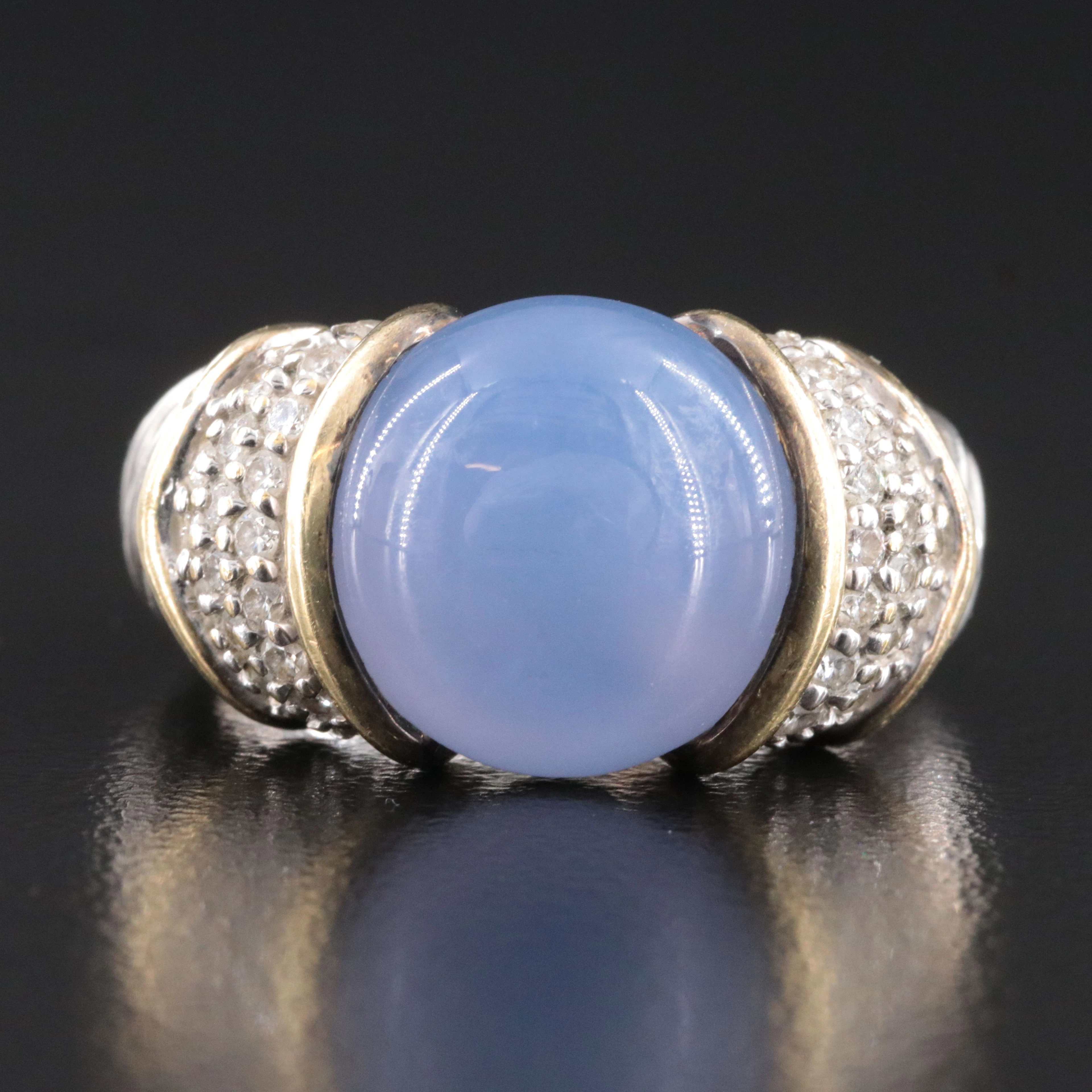 David Yurman Noblesse Sterling 18K Blue Chalcedony and 0.44 CTW Diamond Ring