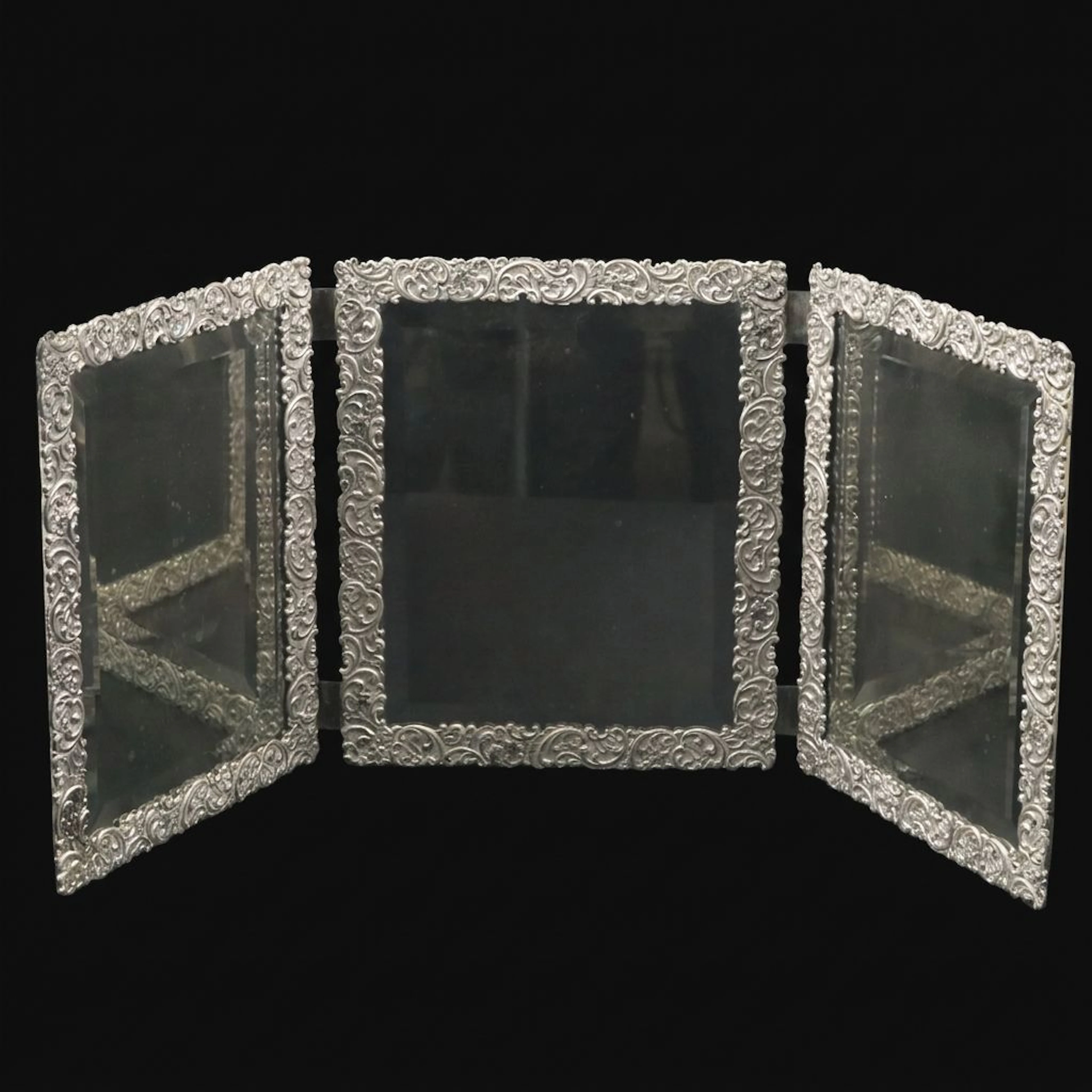 Silver Plate Three-Panel Vanity Mirror