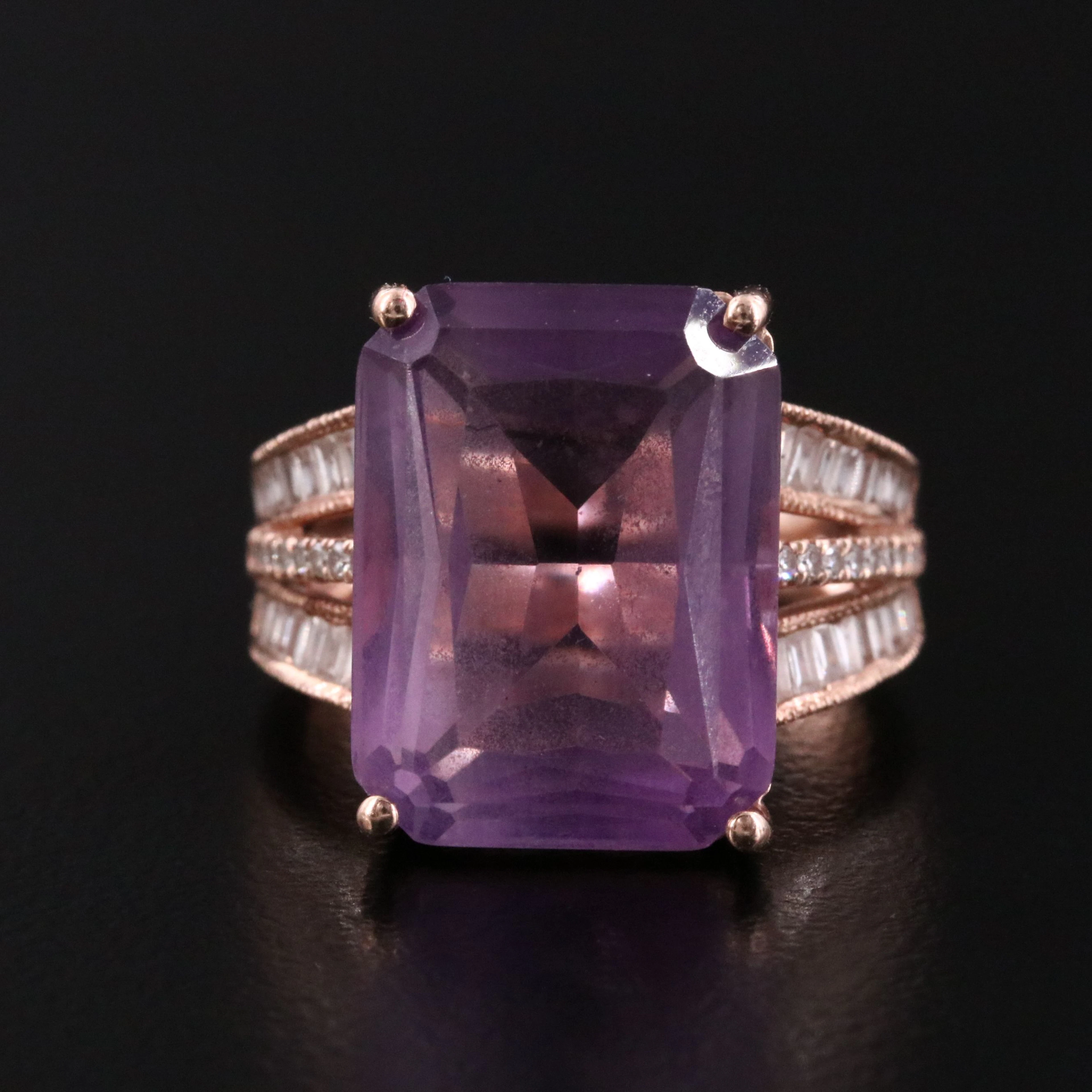 EFFY 14K Rose Gold 12.84 CT Amethyst and Diamond Ring