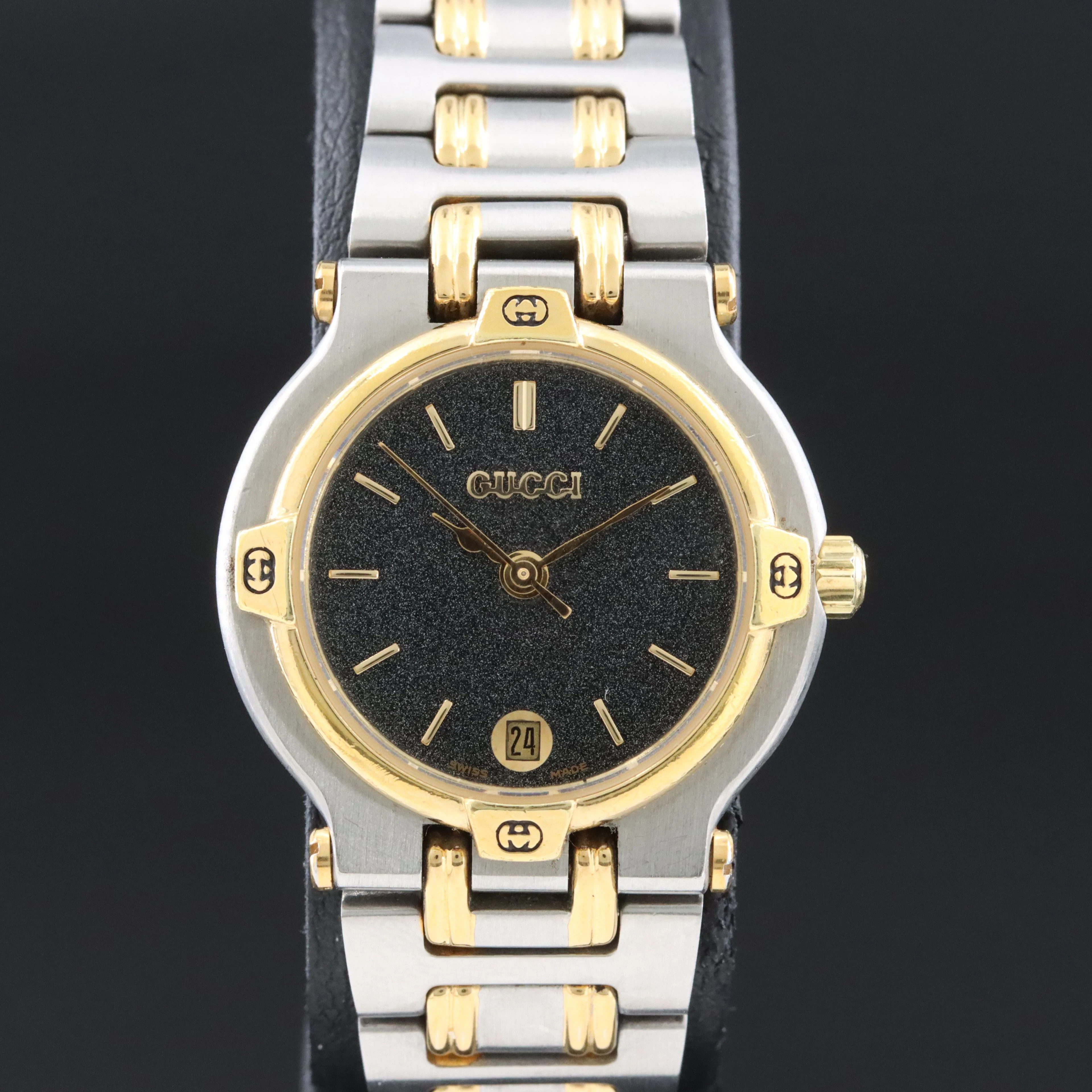 Gucci 9000L Black Dial Two Tone Swiss Quartz Watch