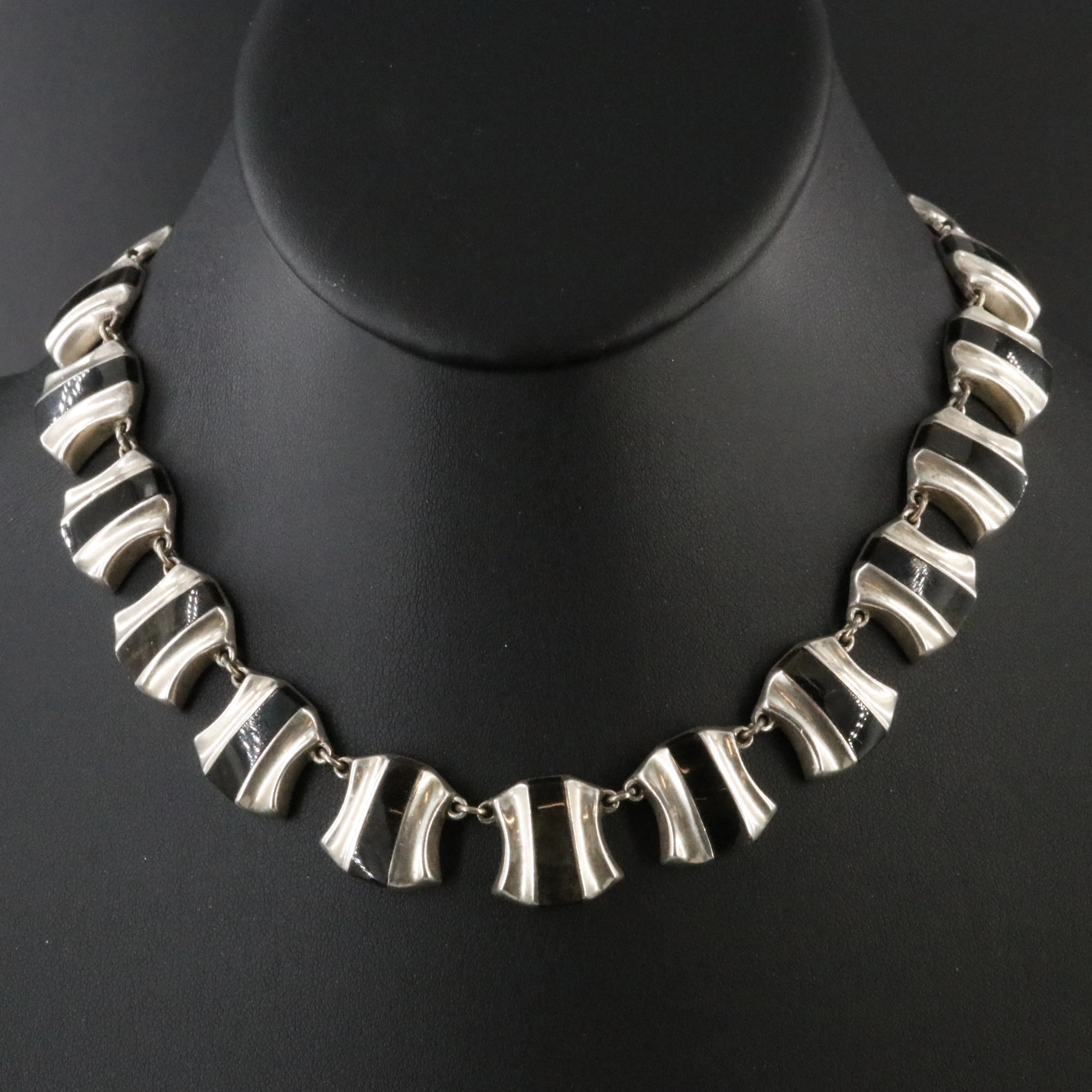 Repair Lot Enrique Ledesma Mexican Modernist Sterling Obsidian Inlay Necklace