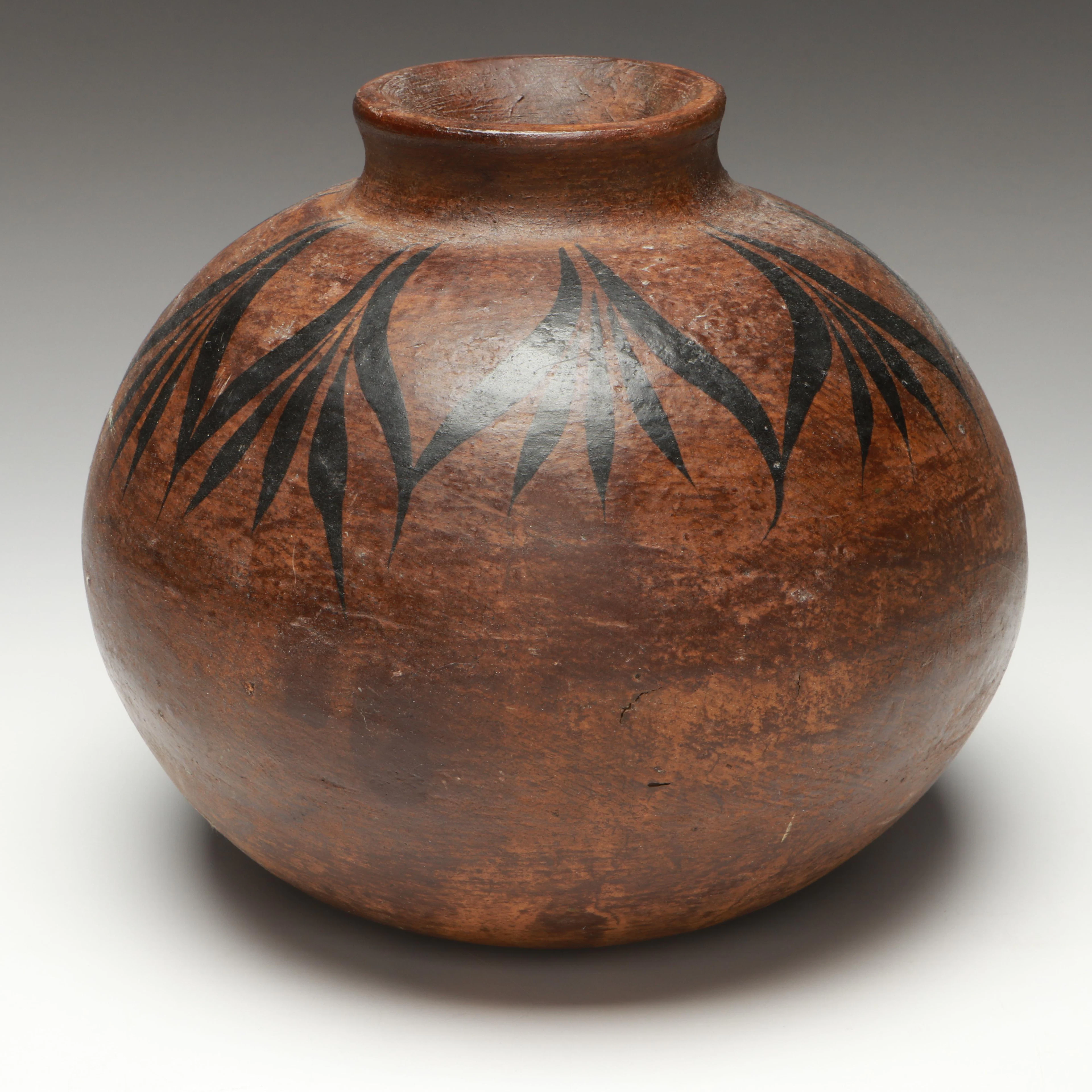 Indigenous Inspired Hand-Painted Art Pottery Vessel