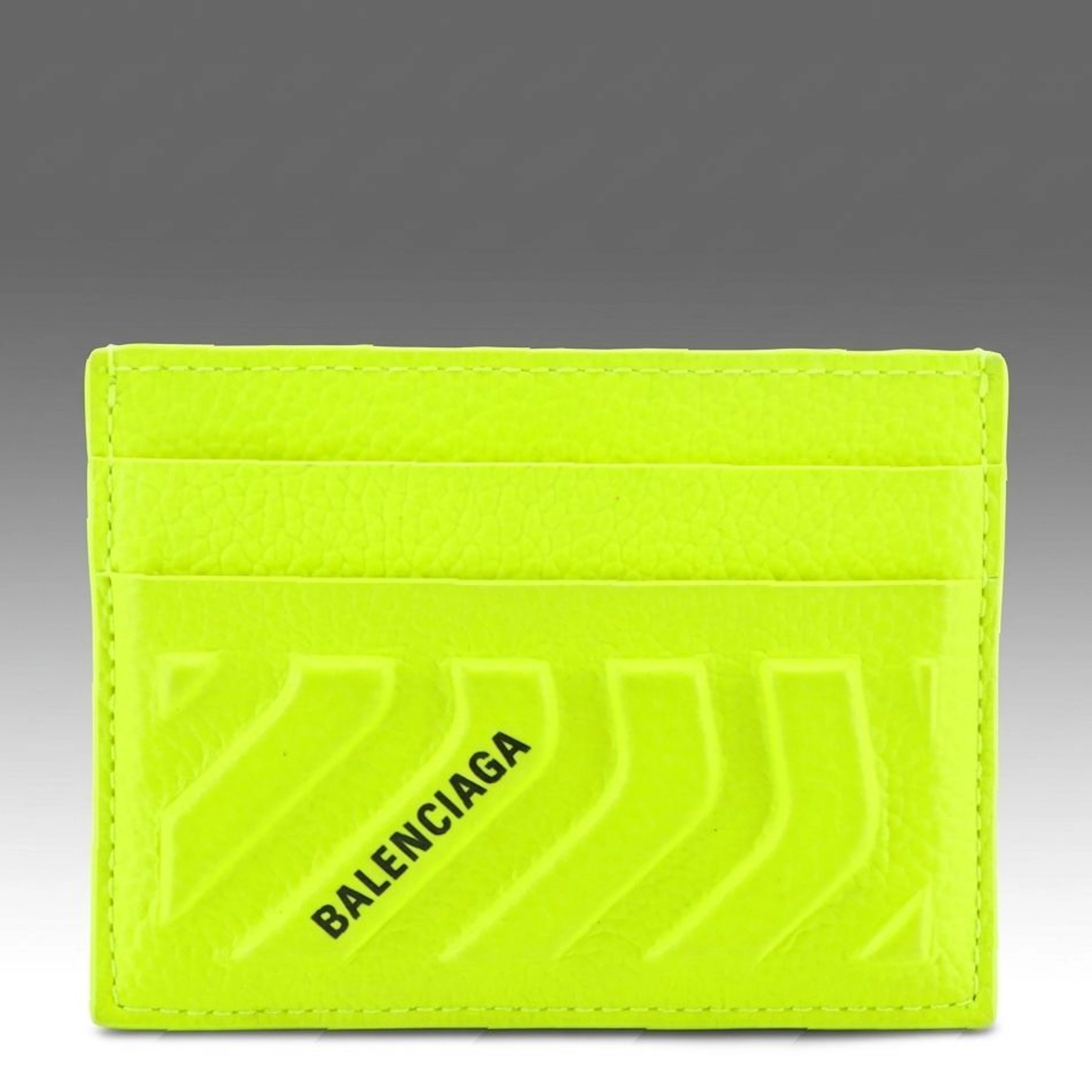 Balenciaga Car Card Holder in Neon Embossed Leather with Box