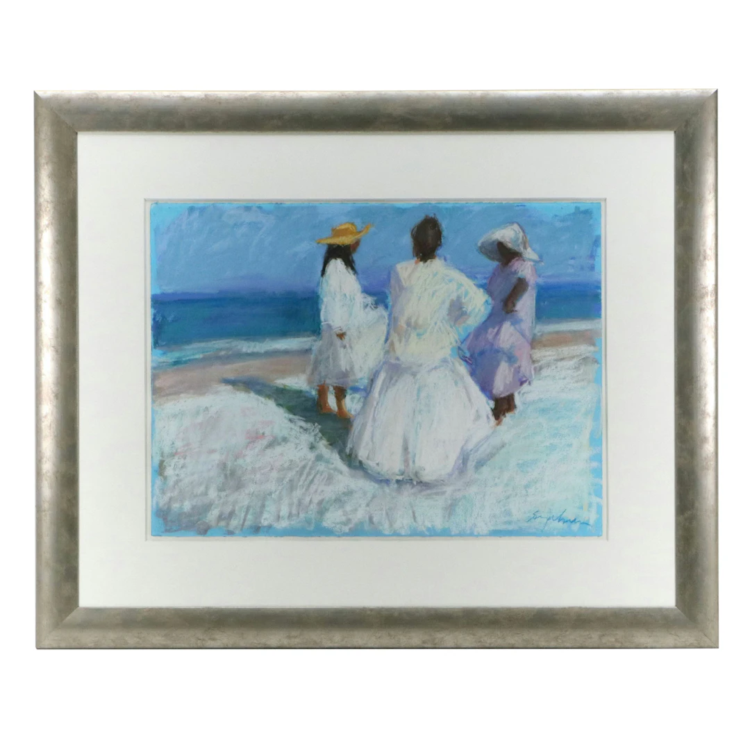 Richard Segalman Pastel Drawing of Coastal Scene with Three Women, Circa 2010