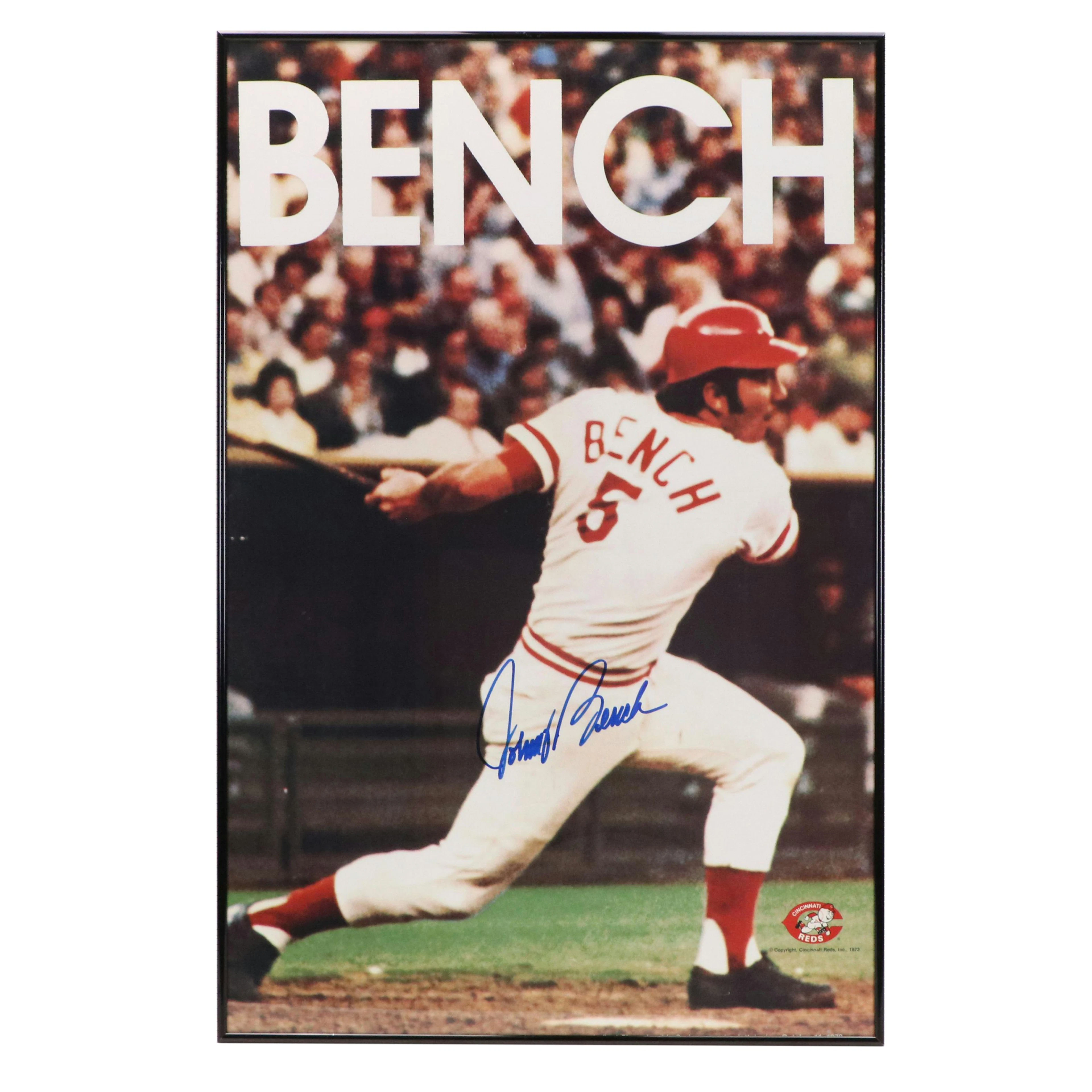 Johnny Bench Signed Cincinnati Reds Framed Baseball Poster