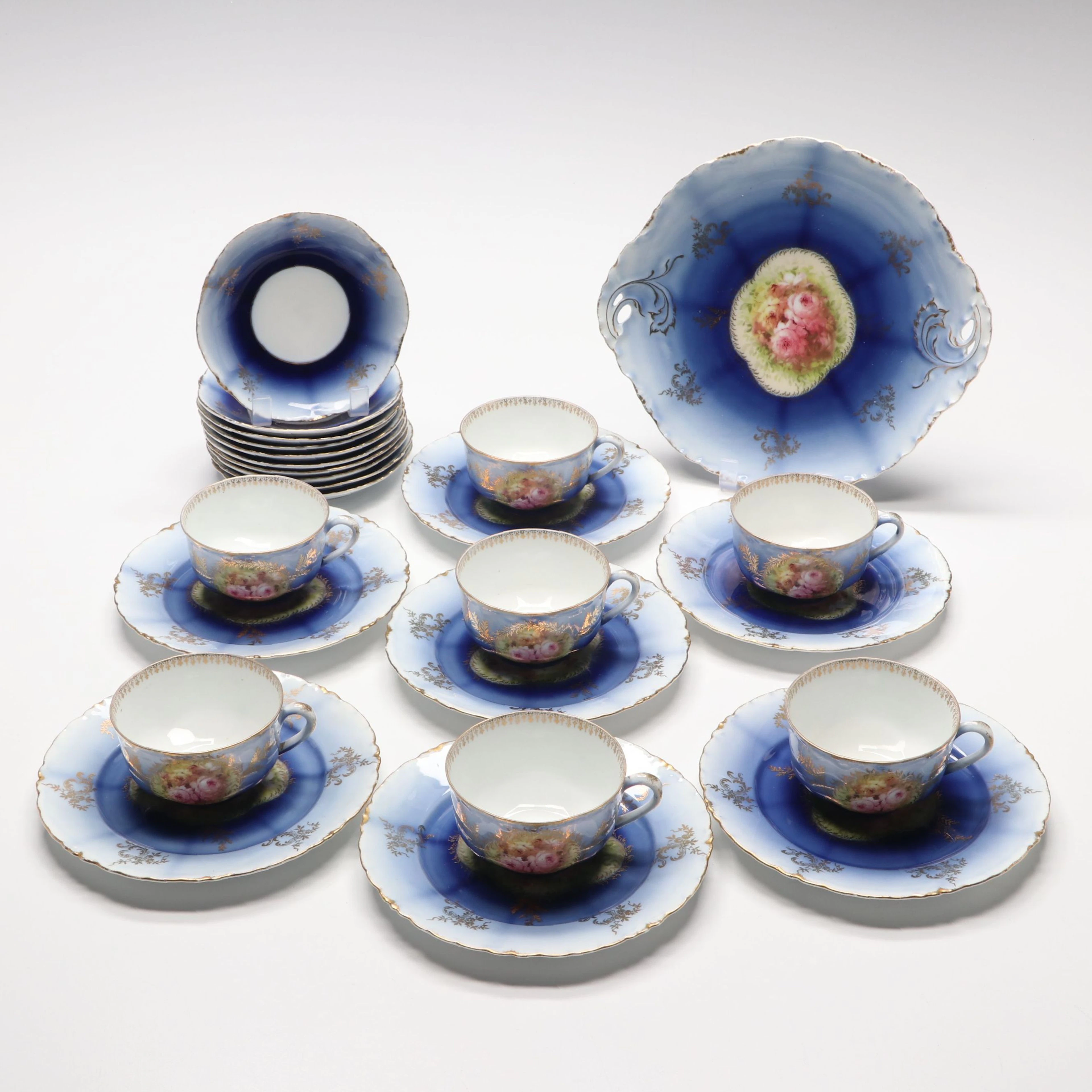 Rosenthal Floral Porcelain Teacups and Tableware, Late 19th Century