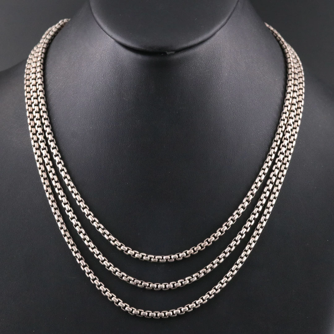 David Yurman Sterling Triple Box Strand Necklace