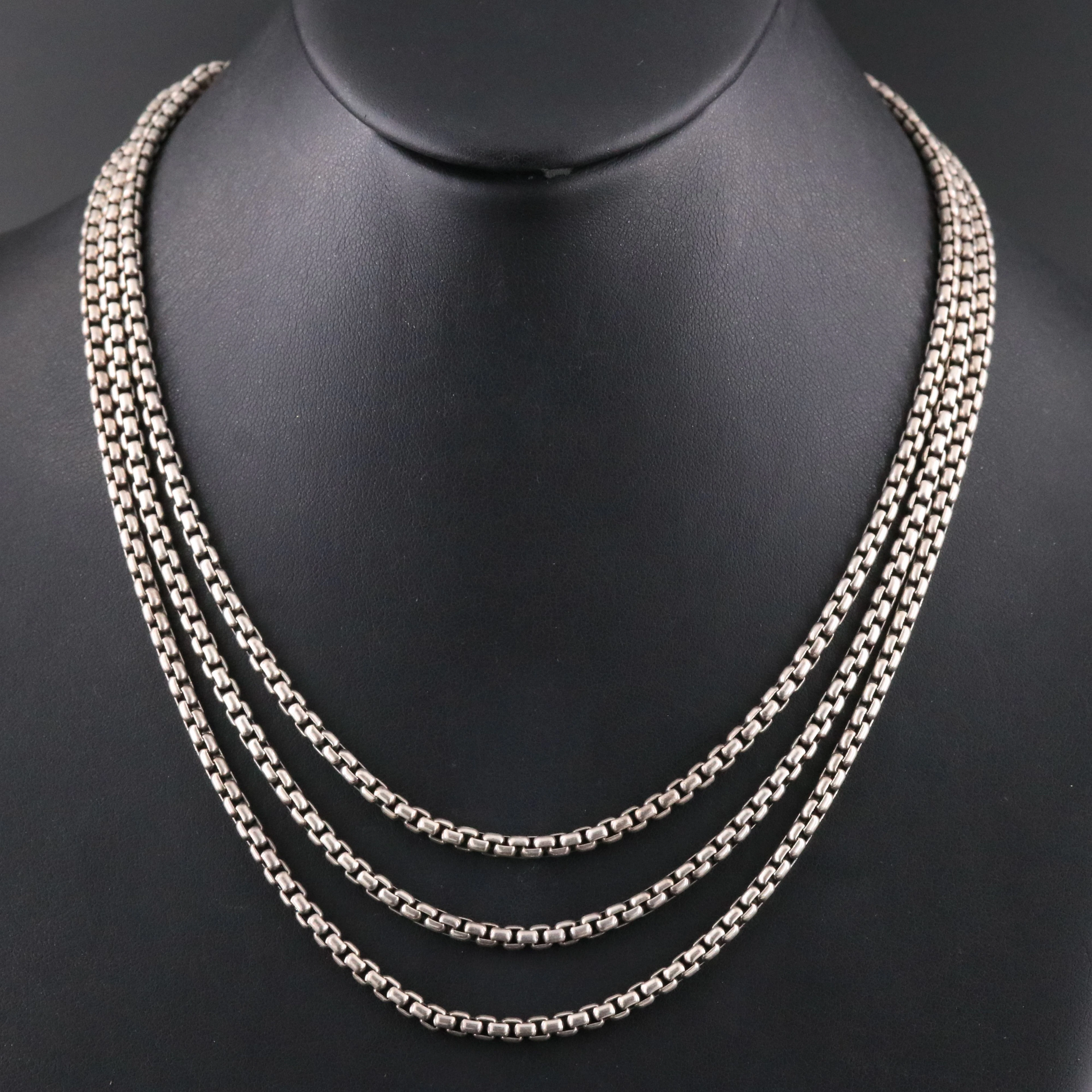 David Yurman Sterling Triple Box Strand Necklace