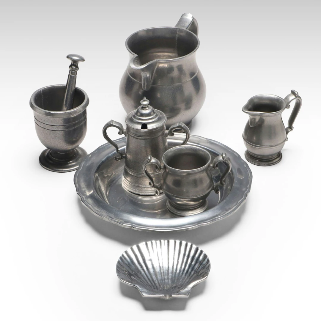 Wilton-Columbia Metal Tableware Including Mortar & Pestle, Pitcher and More