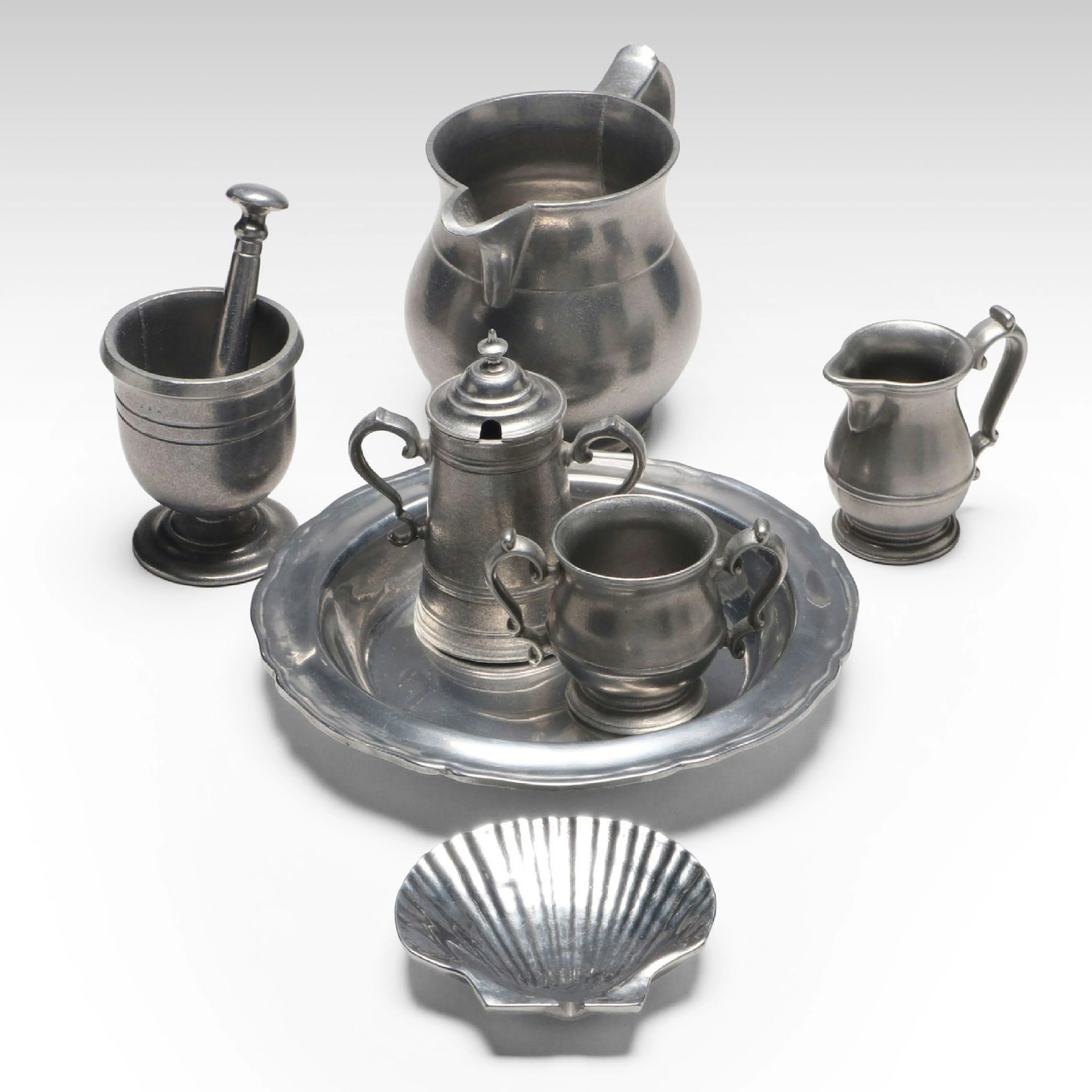 Wilton-Columbia Metal Tableware Including Mortar & Pestle, Pitcher and More