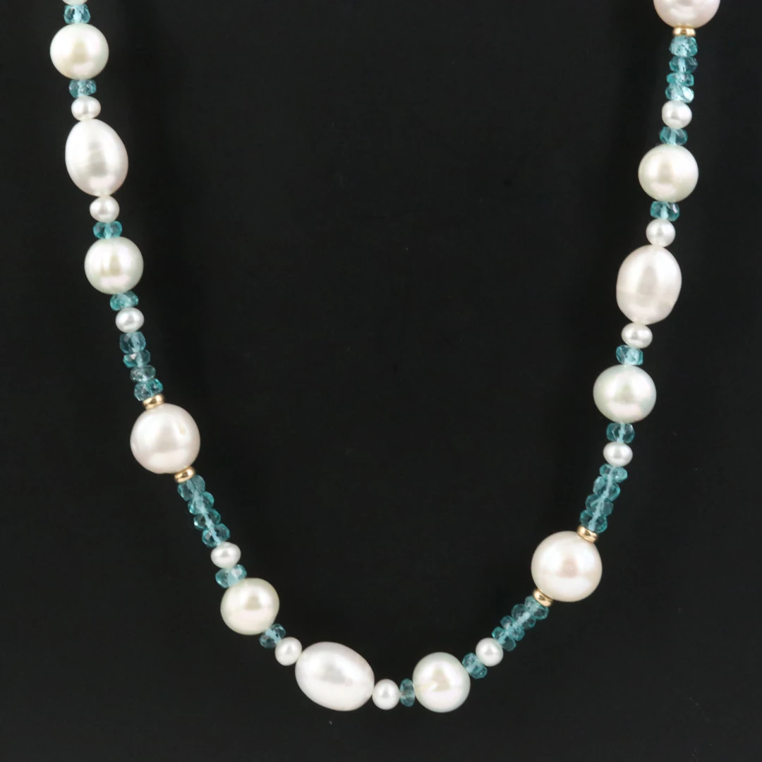 Zoe B Pearl and Apatite Necklace with 14K Clasp