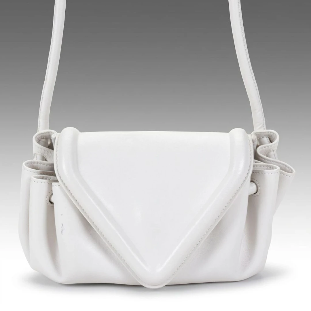 Bottega Veneta Padded Beak Flap Crossbody Bag in White Nappa Leather