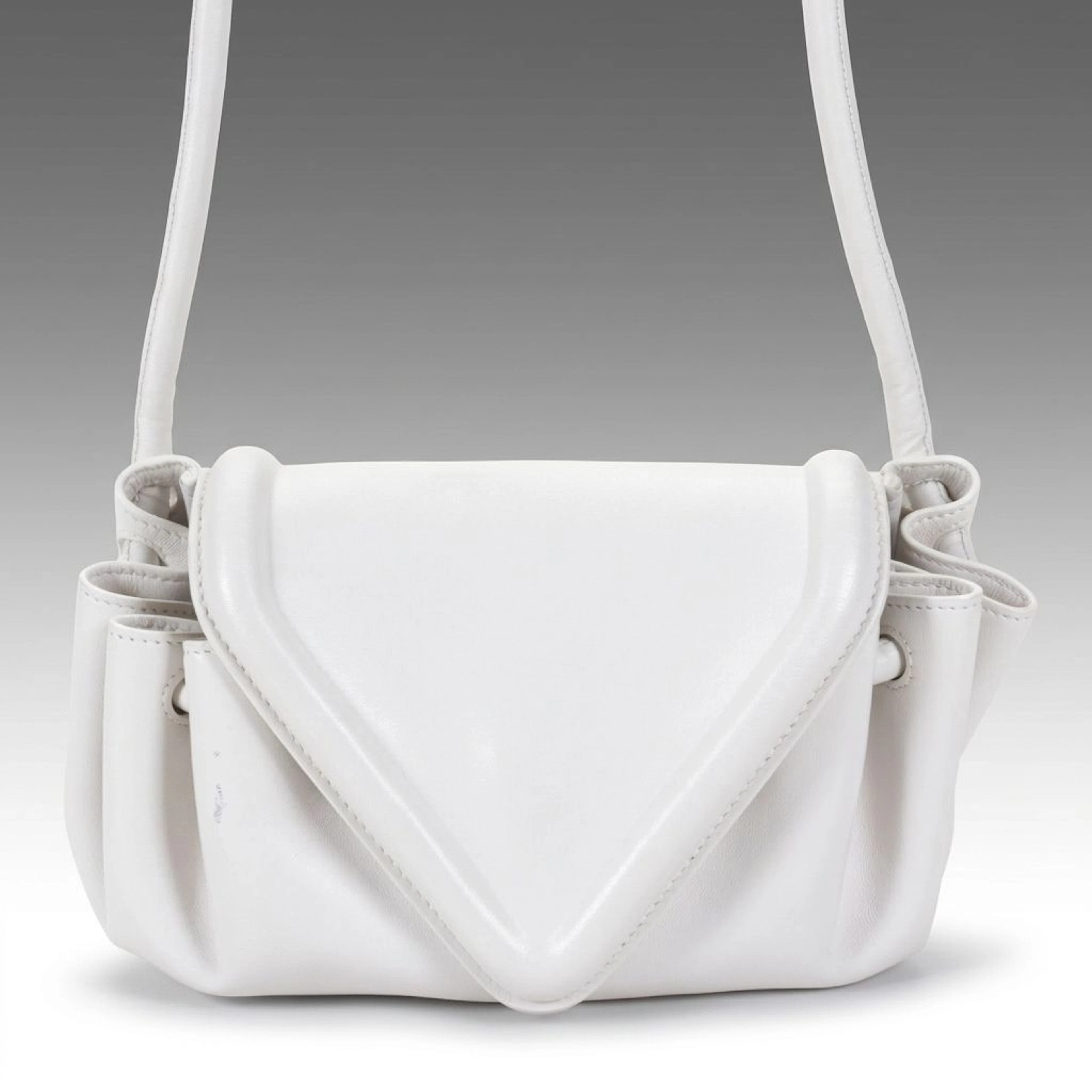 Bottega Veneta Padded Beak Flap Crossbody Bag in White Nappa Leather