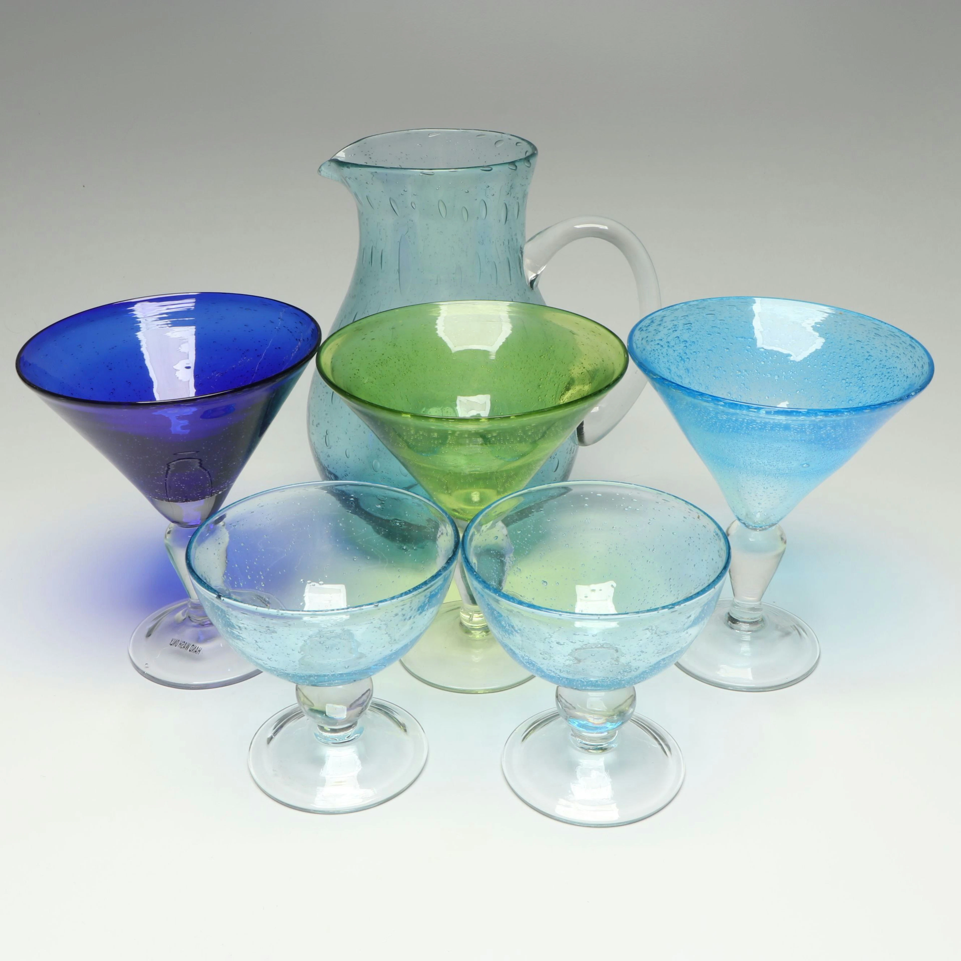 Pottery Barn Multicolor Martini Glasses with Coupes and Bullicante Pitcher