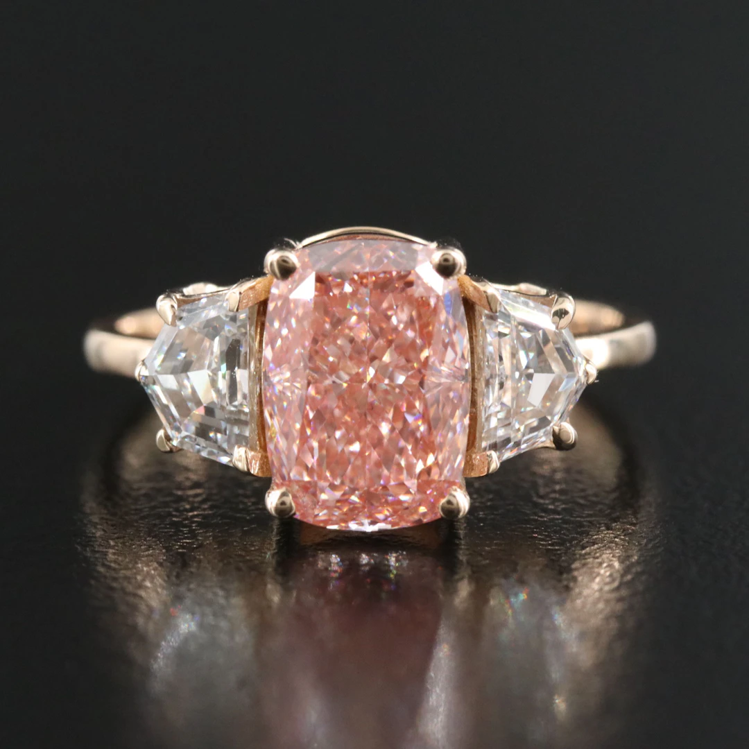 14K 3.51 CTW Lab Grown Diamond Ring with Fancy Vivid Pink Center & IGI Report