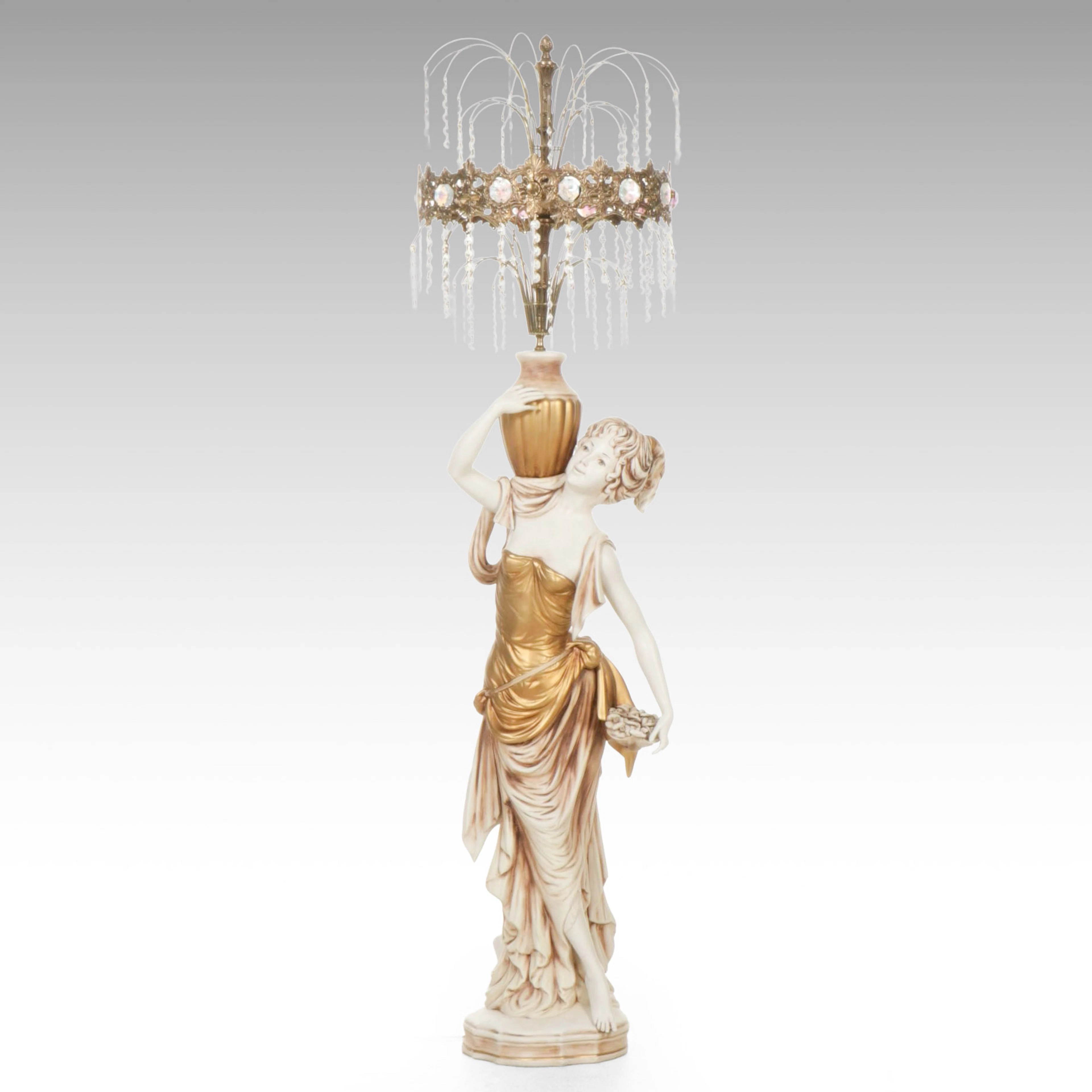 Hollywood Regency Figural Lamp with Iridescent Prism Tiers