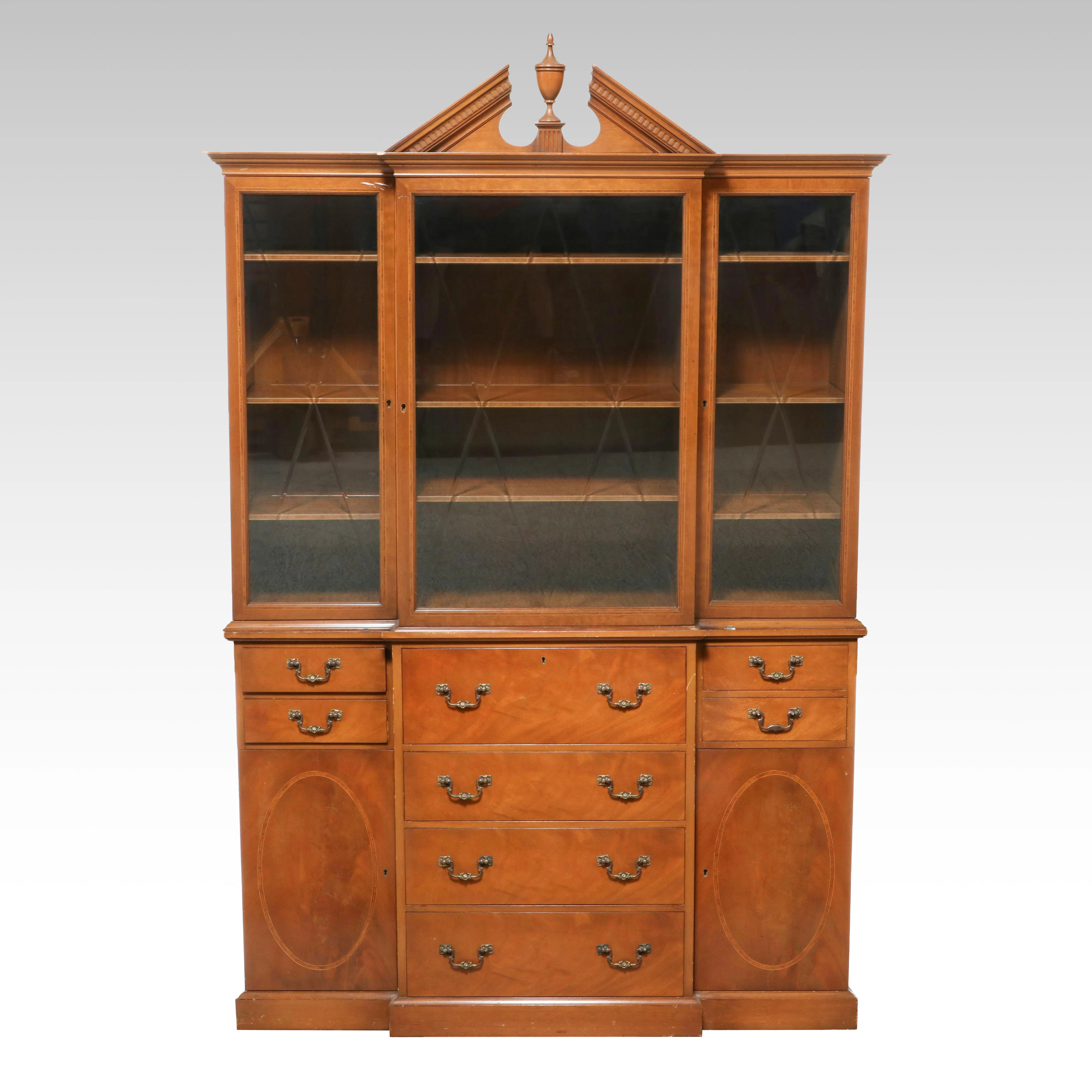 Charak Furniture Co. Regency Style Inlaid Mahogany China Cabinet, 1955