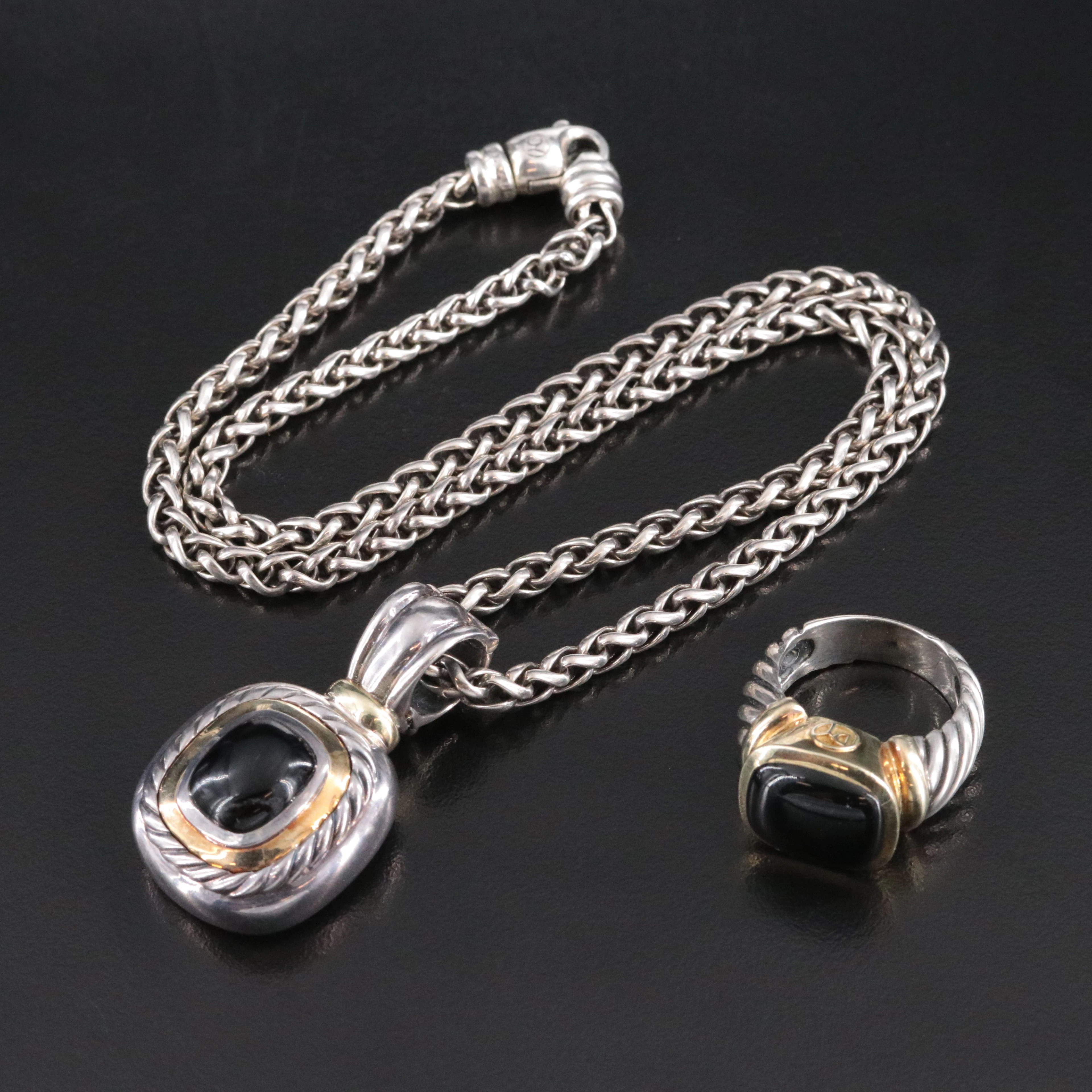 David Yurman Sterling,14K and Black Onyx Albion Enhancer and Noblesse Ring