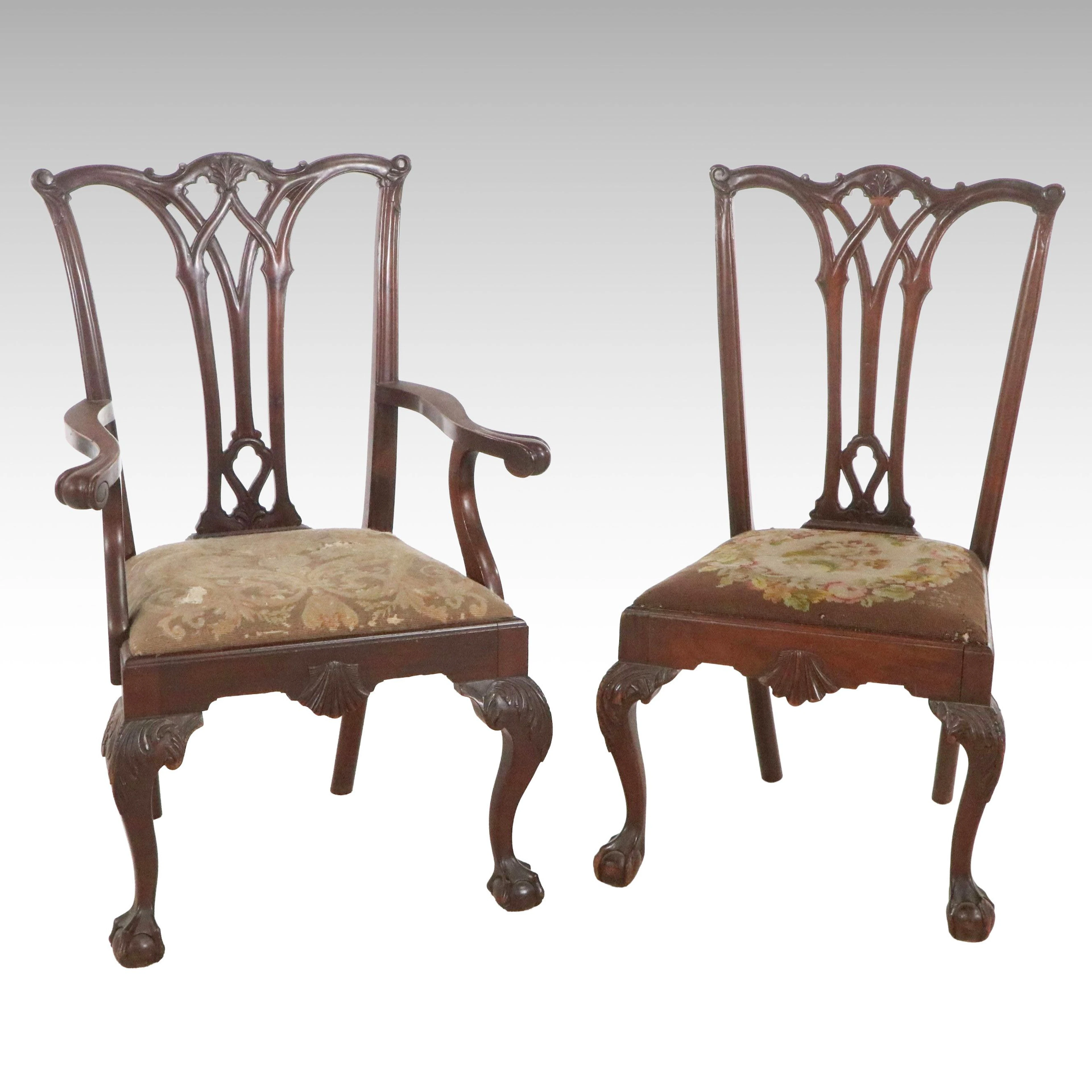 Chippendale Style Mahogany Armchairs and Side Chairs, Late 19th to